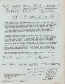 (LABOR HISTORY) UNITED FARM WORKERS GRAPE BOYCOTT FLIER