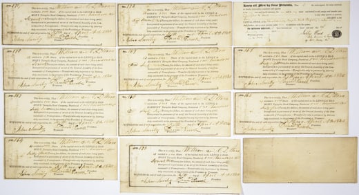 PENNSYLVANIA LENOX & HARMONY TURNPIKE ROAD COMPANY STOCK CERTIFICATES (11)