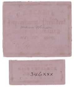 ANDREW JOHNSON IMPEACHMENT GALLERY PASS AND TICKET STUB