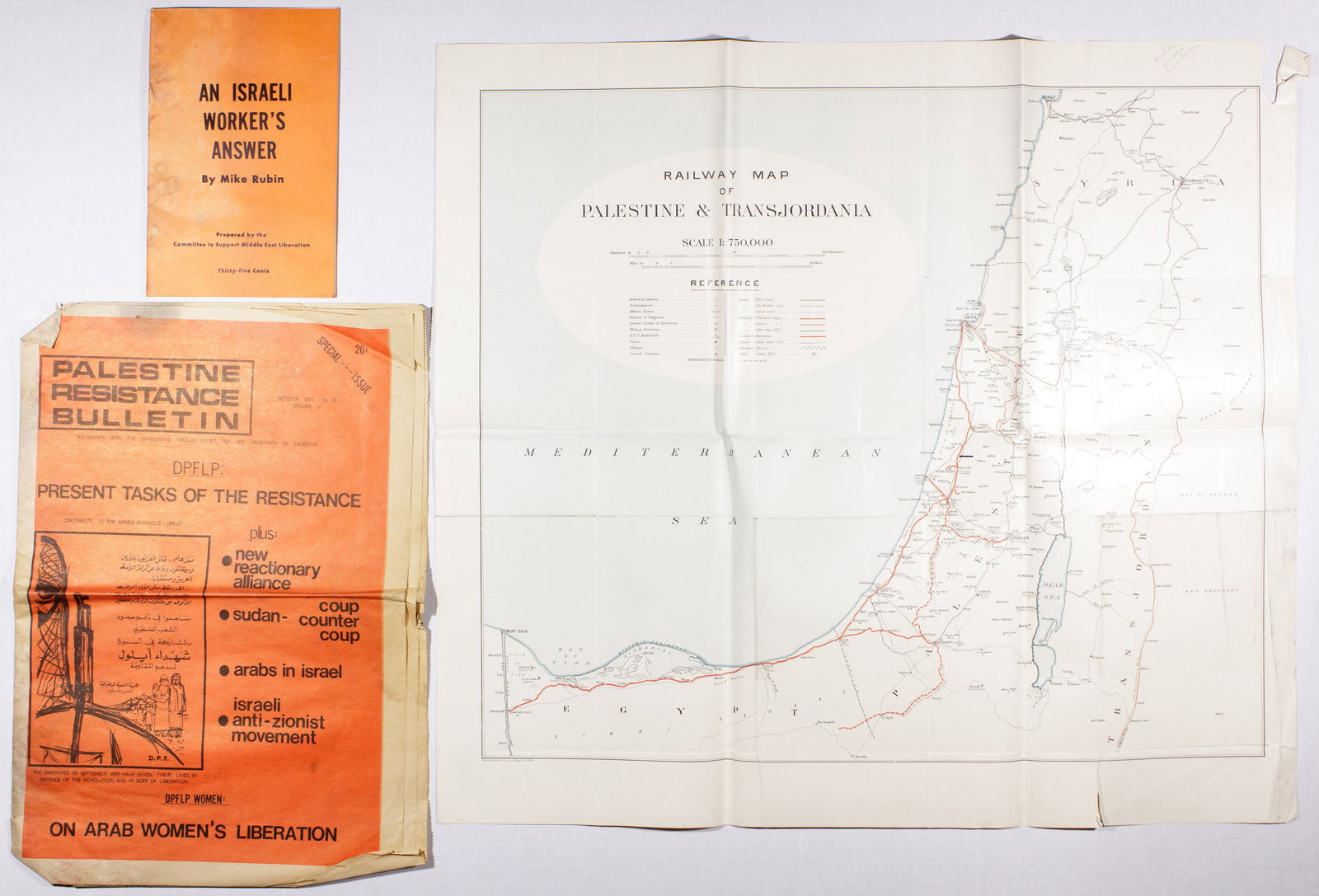 PALESTINIAN LIBERATION MOVEMENT PUBLICATIONS (2): Interesting pair of publications related to the Palestinian liberation movement, includes: scarce tabloid-style newsletter, the ‘Palestine Resistance Bulletin’, Vol. 2, No. 2 (Buffalo: n.p