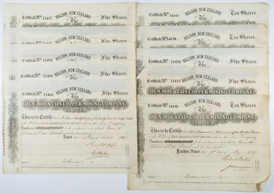 DUN MOUNTAIN COPPER MINING COMPANY STOCK CERTIFICATES (10)