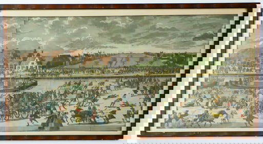 LITHOGRAPH OF SKATERS ON A DUTCH CANAL