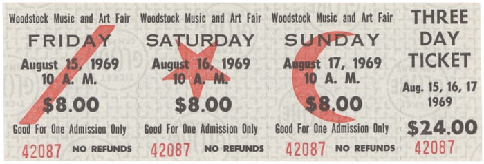 ORIGINAL WOODSTOCK 3-DAY TICKET