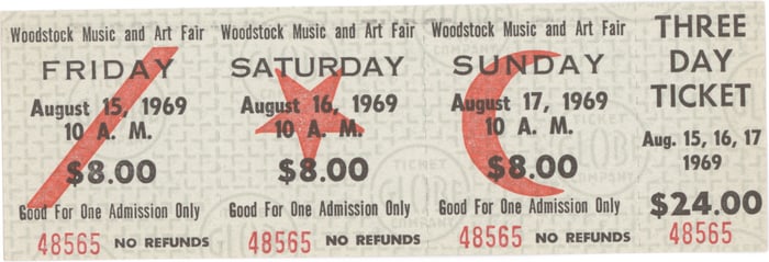 ORIGINAL WOODSTOCK 3-DAY TICKET
