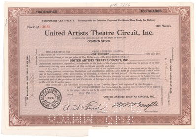 MARY PICKFORD'S STOCK IN UNITED ARTISTS