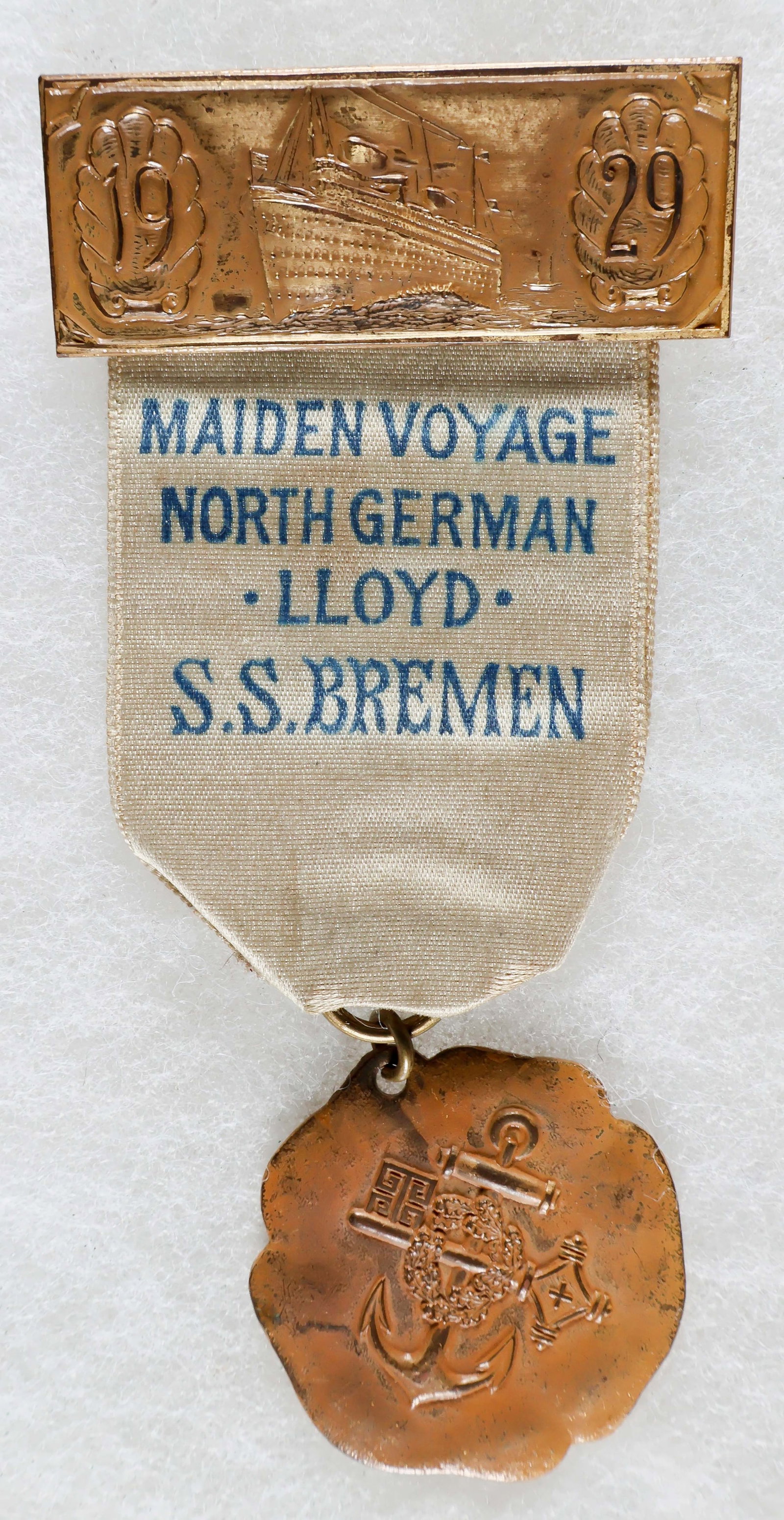 SS BREMEN MAIDEN VOYAGE PIN: SS Bremen was a German-built ocean liner constructed for the German shipping company Norddeutscher Lloyd (NDL) to work the transatlantic sea route. Launched in 1928, Bremen was notable for her high-sp
