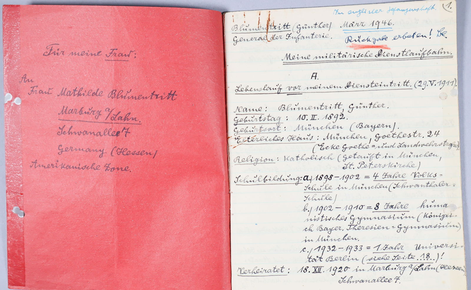 GUNTHER BLUMENTRITT: (1892 - 1967) German general, instrumental in planning the German invasion of Poland and France, participated in Operation Barbarossa, and afterward bore a large part of the responsibility for