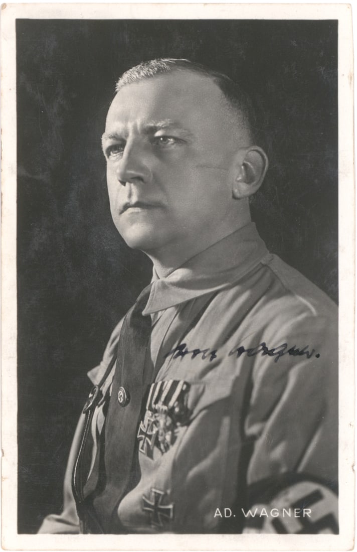 ADOLF WAGNER: (1890 - 1944) Gauleiter and Deputy Prime Minister of Bavaria and a leader in the 'Night of the Long Knives'. Fine S.P., 4 x 6 in. b/w, a Hoffman real-photo postcard showing Wagner in a waist-up pose