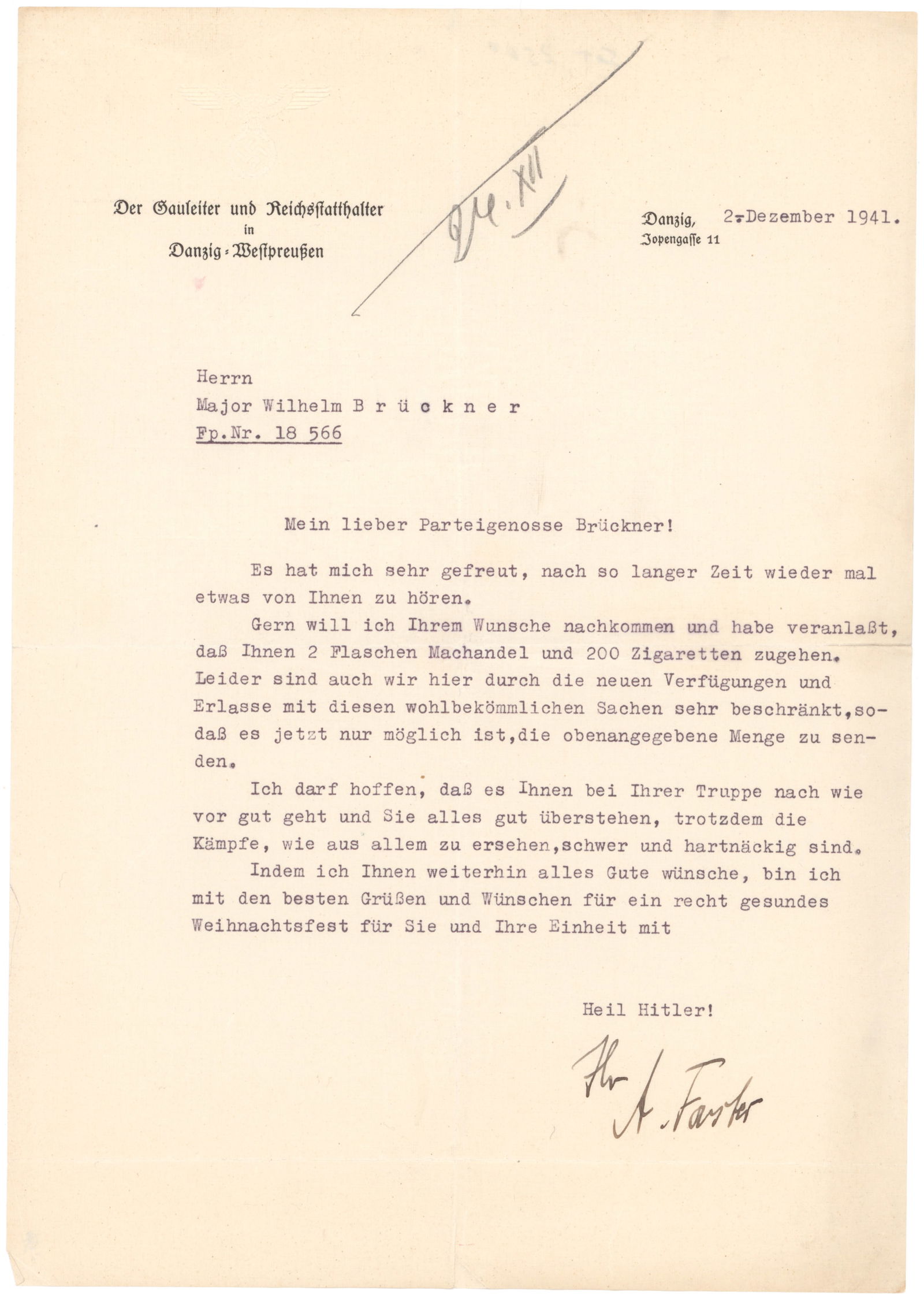 ALBERT FORSTER: (1902 - 1952) Nazi politician, Gauleiter of Danzig-West Prussia. A ruthless and notorious anti-Semite, he established about 70 camps in Pomerania where Poles were subjected to murder, torture and in t