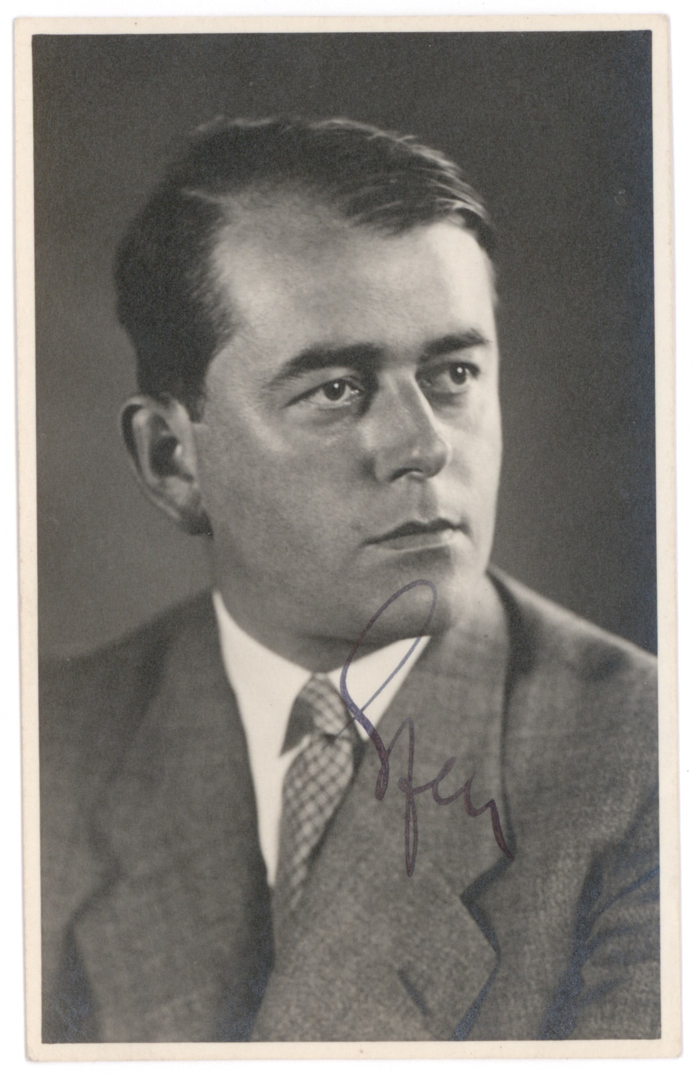 ALBERT SPEER: (1905 - 1981) Nazi German architect and Minister of Armaments and War Production, convicted of war crimes at Nuremberg. An almost certain war-date S.P., 3.5 x 5.5 in. b/w, a Hoffmann photo postcard