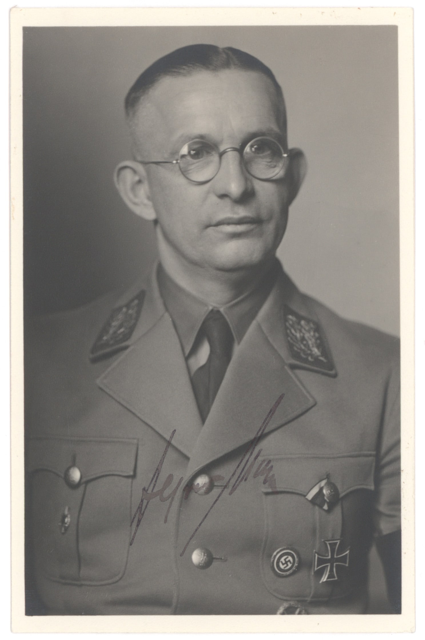ALFRED MEYER: (1891 - 1945) Gauleiter of Westphalia-North and a member of the Wannsee Conference where the ‘Final Solution' was formulated. Committed suicide at war's end. S.P., 3.5 x 5.5 in. b/w, a chest,