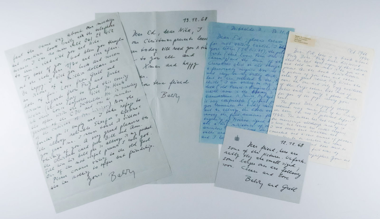 BALDUR VON SCHIRACH (5): (1907 - 1974) Nazi leader of the Hitler Youth and Gauleiter of Vienna, sentenced at Nuremburg to twenty years for war crimes. Lot of five A.L.S.'s 'Baldur', 10pp. total, 1968-70, in English and all to