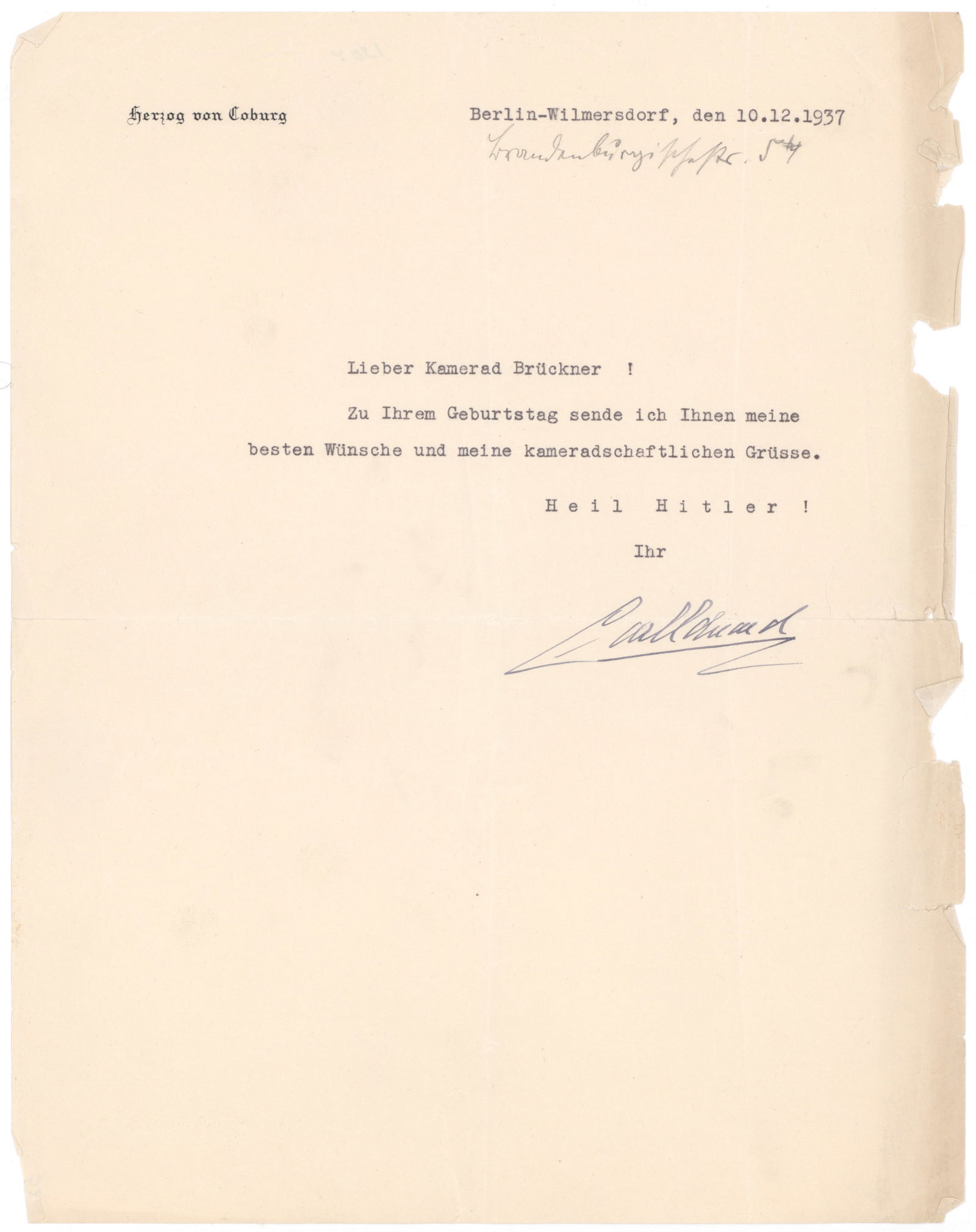 CHARLES EDWARD, DUKE OF SAXE-COBURG AND GOTHA: (1884-1954) Last reigning Duke of Saxe-Coburg and Gotha, Prince of the United Kingdom, lost his ducal title in 1918 and his British peerages in 1919. Later became an Obergruppenfuhrer in the SA and pr