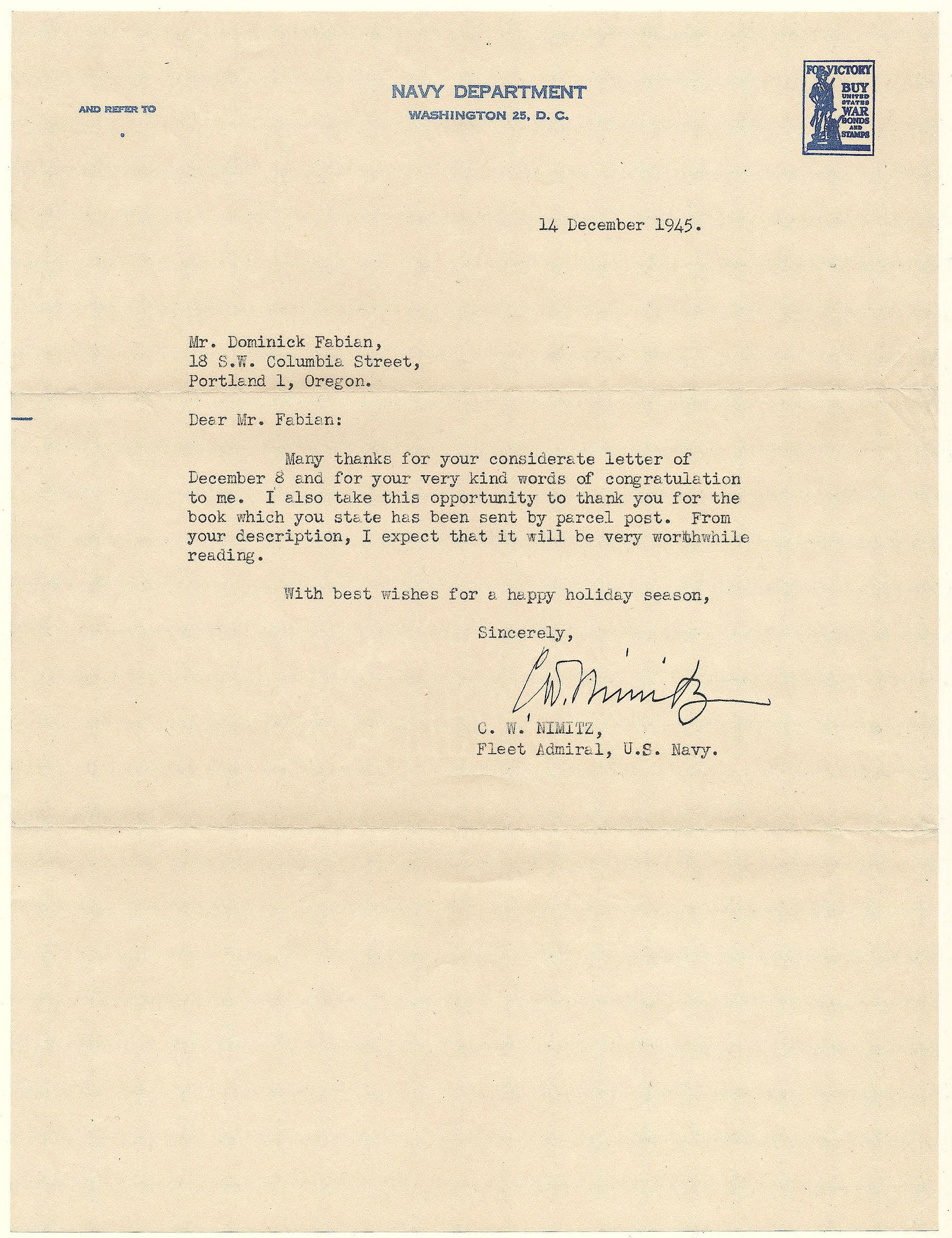 CHESTER W. NIMITZ: (1885 - 1966) American admiral, Commander in Chief of the U.S. Pacific Fleet during World War II and largely responsible for the successful 'island-hopping' campaign against the Japanese. Nice