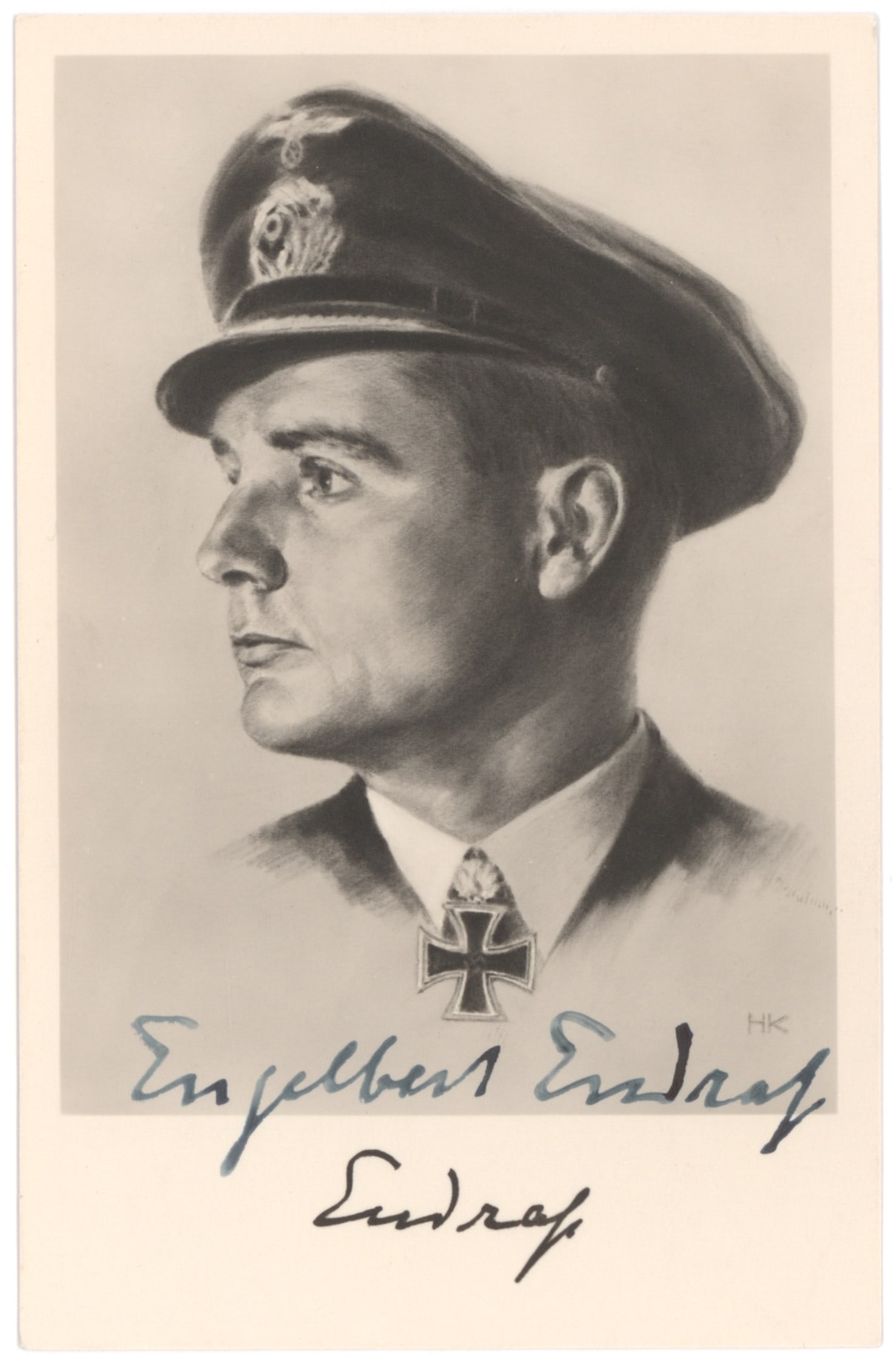 ENGELBERT ENDRASS: (1911 – 1941) German U-boat commander of U-46 and U-567, credited with sinking 22 ships on ten patrols, for a total of 118,528 gross register tons (GRT). Recipient of the Knights Cross with Oak