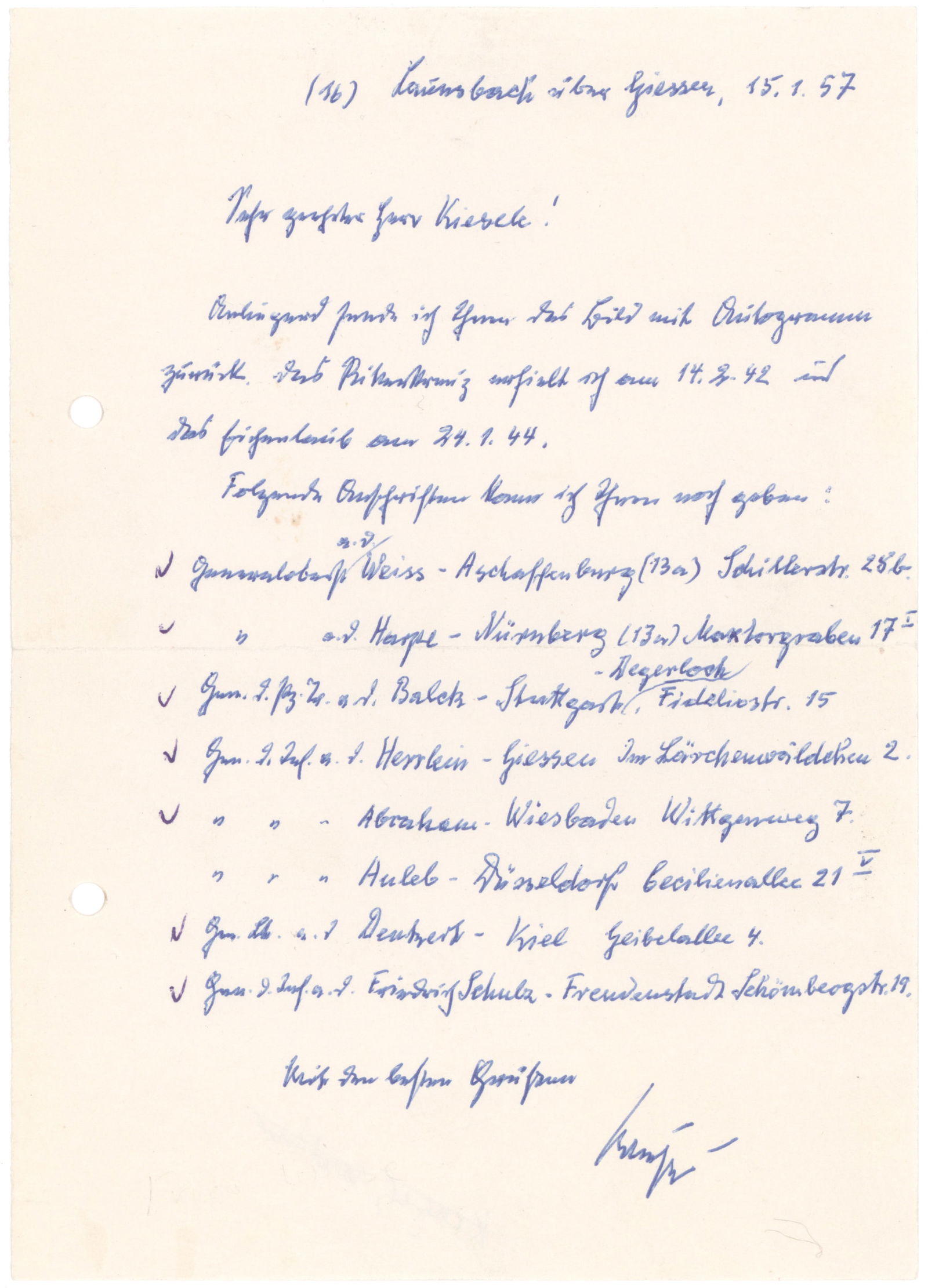 FRIEDRICH WIESE: (1892 - 1975) German general who commanded the 19. Armee, a recipient of the Knight's Cross with Oak Leaves. Pair of signed pieces, includes an S.P., 3.5 x 5 in. b/w, a bust portrait in uniform