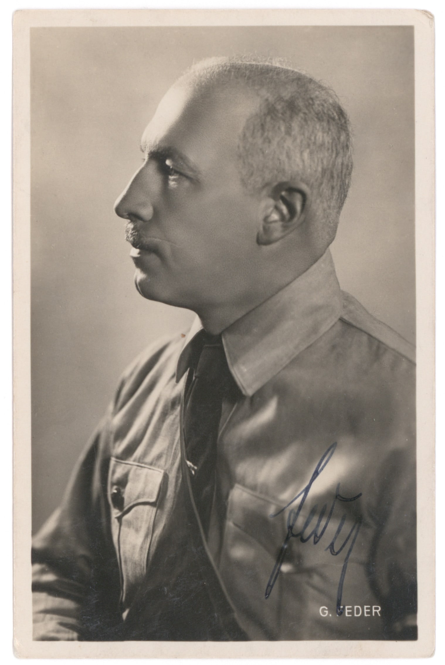 GOTTFRIED FEDER: (1883 - 1941) Key early member member of the Nazi Party and its economic theoretician. It was one of his lectures, delivered in 1919, that drew Hitler into the party. Rare S.P., 3.5 x 5.5 in. b/w by