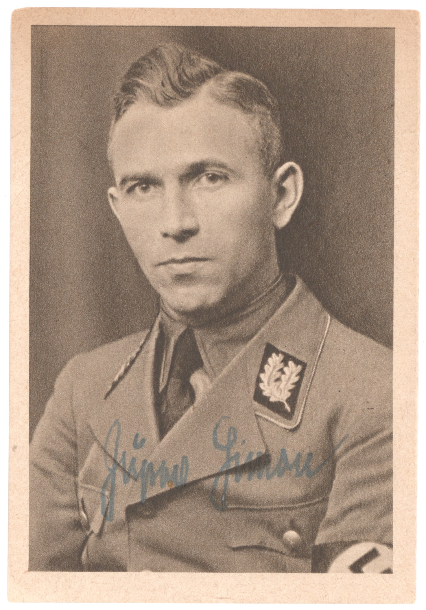 GUSTAV SIMON: (1900 - 1945) Gauleiter of Moselland and Chief of Civil Administration in Luxembourg. Likely murdered while in captivity at war's end. S.P., 3.5 x 5.5 in. b/w, a portrait in uniform on light stock, si