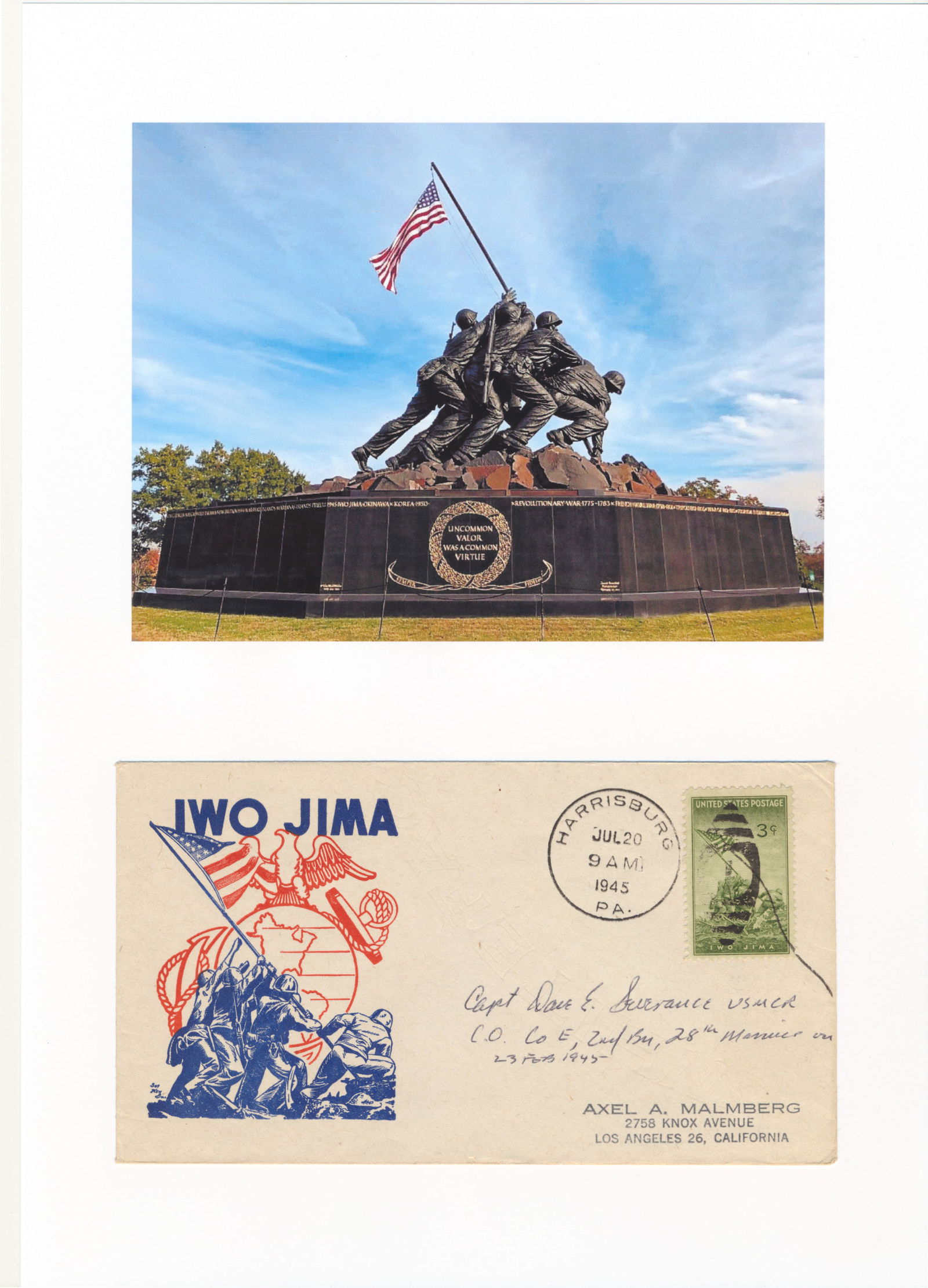 (IWO JIMA) DAVID SEVERANCE: (1919-2021) American Marine commander who, during the Battle of Iwo Jima, ordered his patrol to scale Mount Suribachi and raise the American flag at the summit. Signature adding rank on a