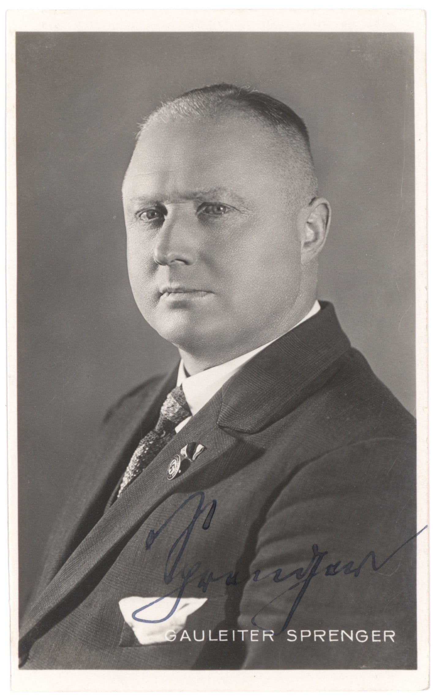 JAKOB SPRENGER: (1884 - 1945) Nazi politician, an anti-Semite who quickly through the ranks to become Gauleiter of Hesse-Nassau-South, an elected member of the Reichstag, and High President of the Prussian province
