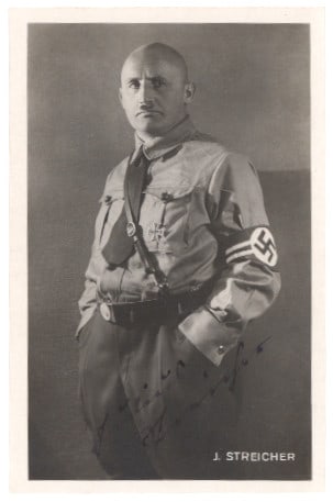 JULIUS STREICHER: (1885 - 1946) Nazi journalist and politician, editor of ‘Der Sturmer’ and virulent anti-Semite, executed at Nuremberg. Fine S.P., 3.5 x 5.5 in. b/w, a striking Hoffmann real-photo three-qu