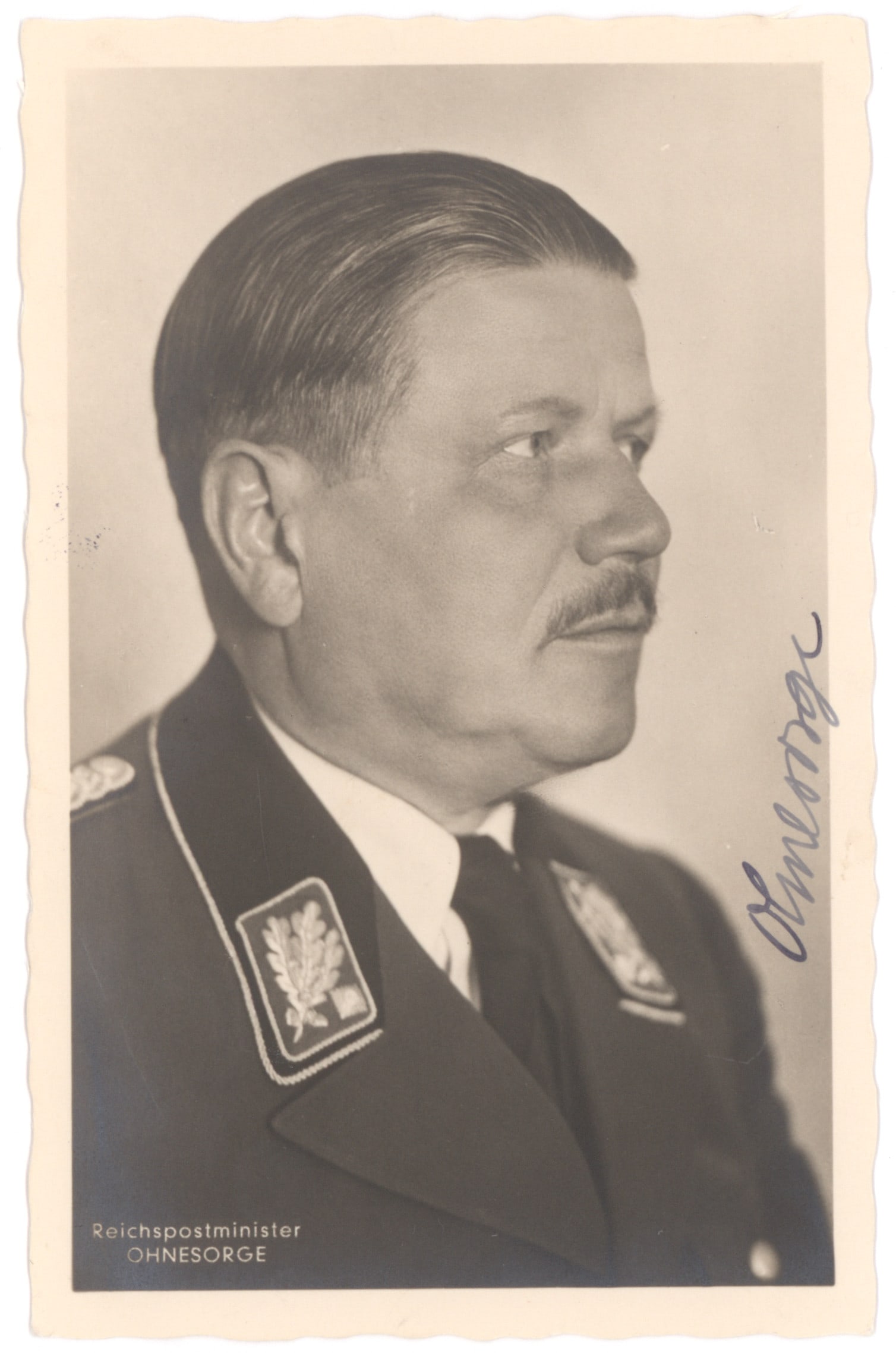 KARL OHNESORGE: (1872 – 1962) Nazi politician who sat in the Hitler Cabinet serving as Reichsminister of the Reich Postal Ministry. Ohnesorge also researched the promotion of the Nazi Party through the radio, i