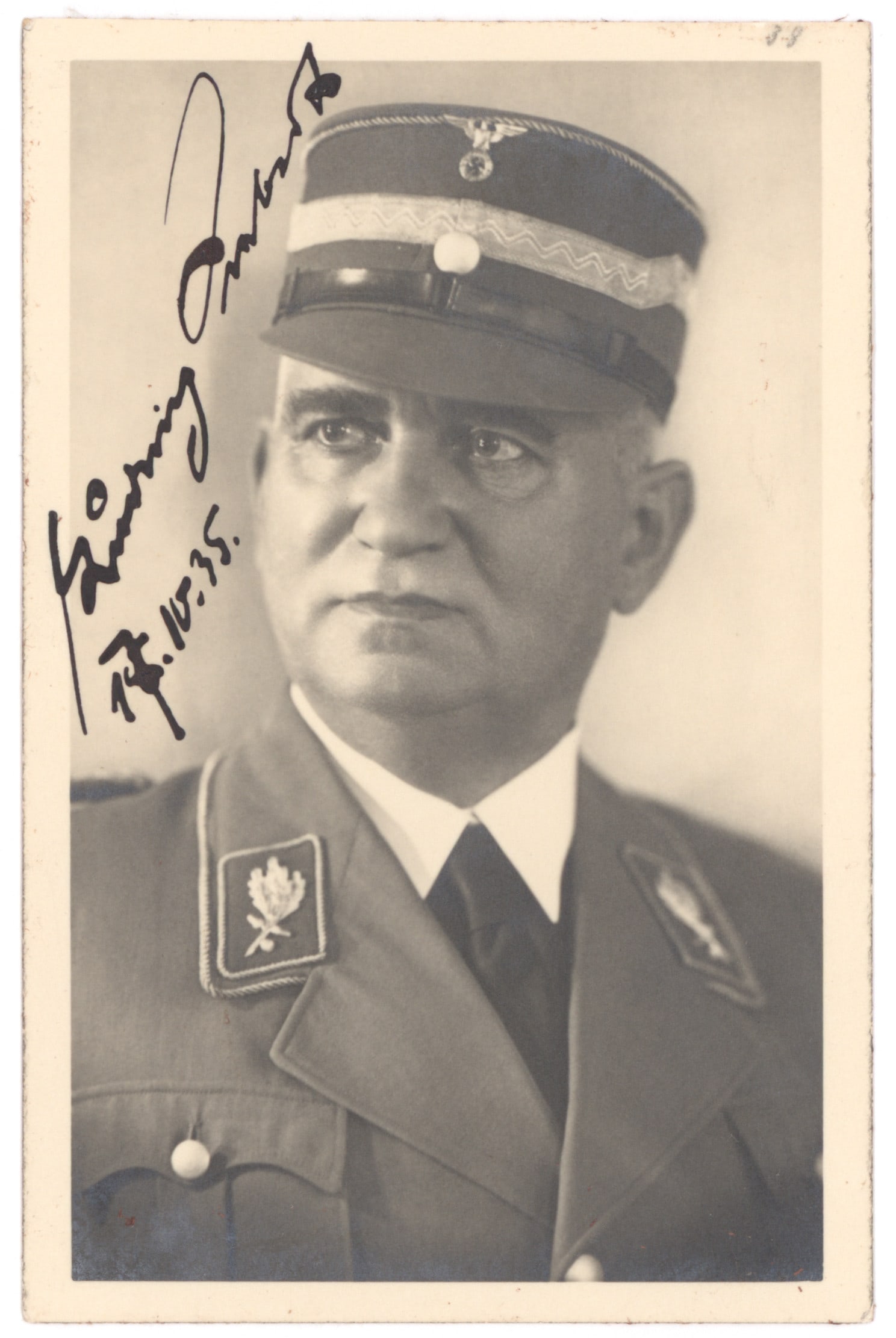 LUDWIG SIEBERT: (1874 - 1942) Nazi politician and Bavarian prime minister from 1933 to 1942. Fine S.P., 3.5 x 5.5 in. b/w, a fine chest, up pose in S.A. uniform, signed in full and dated Oct. 17, 1935. Fine