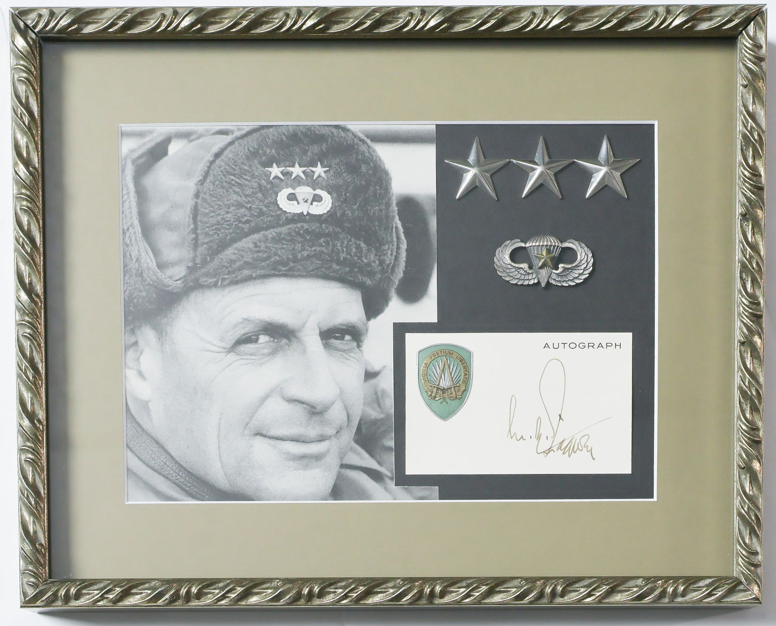 MATTHEW B. RIDGWAY: (1895 - 1994) American Army general who led airborne assaults on Sicily and commanded U.N. forces in the Korean War following the dismissal of MacArthur. His black ink signature on a Supreme