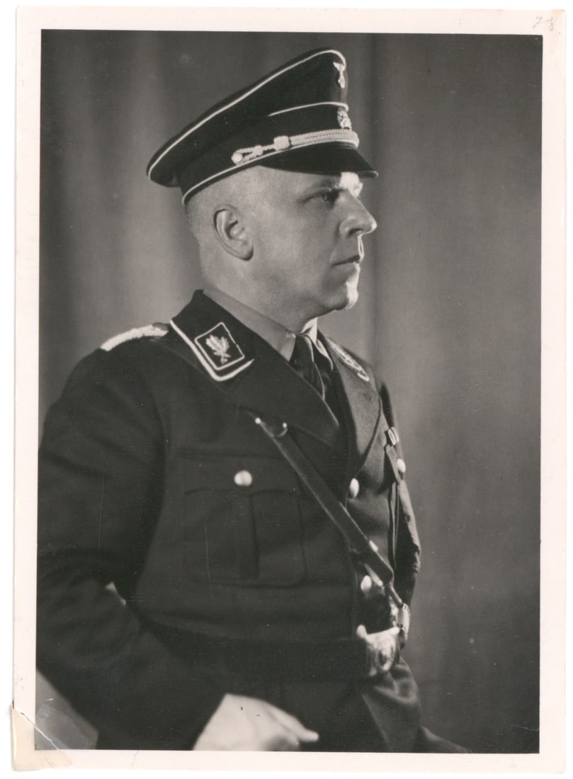 MAX AMMAN: (1891 - 1957) Reichsleiter in charge of the Nazi Press. Amman was also Hitler's company sergeant during World War I and conceived the title ‘Mein Kampf’. Scarce S.P. signed on verso, 3.5 x