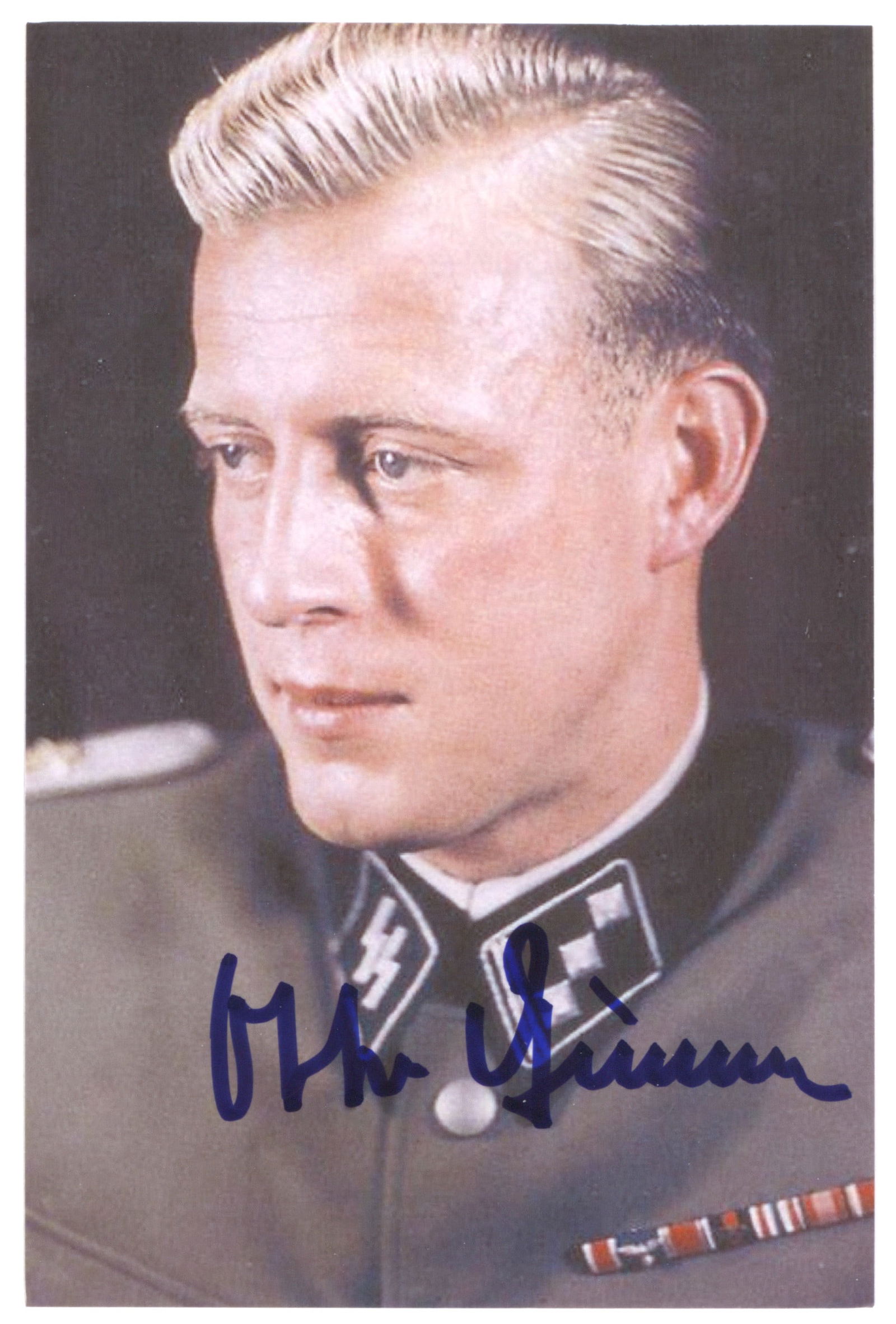 OTTO GUNSCHE: (1917 - 2003) Officer in the Waffen-SS and Hitler's personal adjutant who cremated the bodies of Hitler and Eva Braun following their suicides. S.P. 4 x 6 in. color, a reproduction of a head and shoul