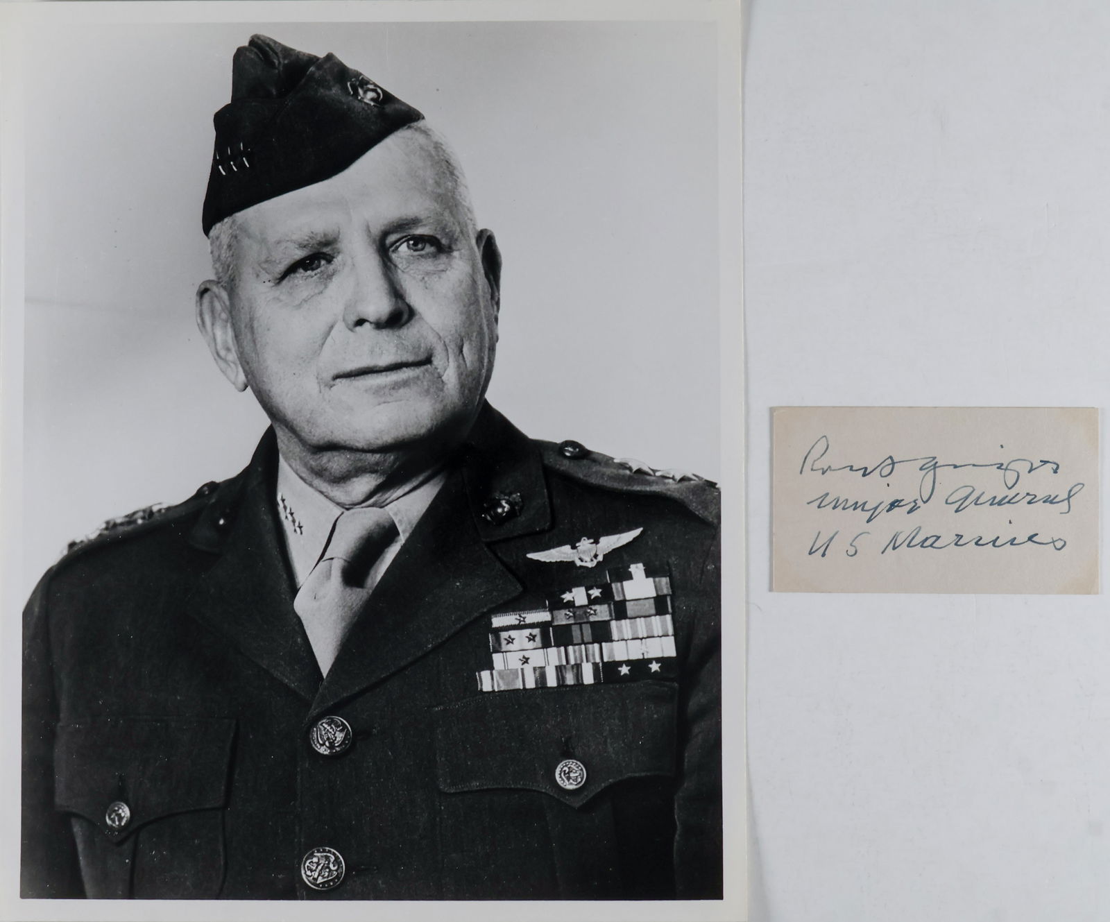 ROY S. GEIGER: (1877-1945) Marine Corps General in World Wars I and II, commanded the III Amphibious Corps in the Battle of Okinawa in 1945, the first Marine to lead an army-sized force. Bold signature on a small
