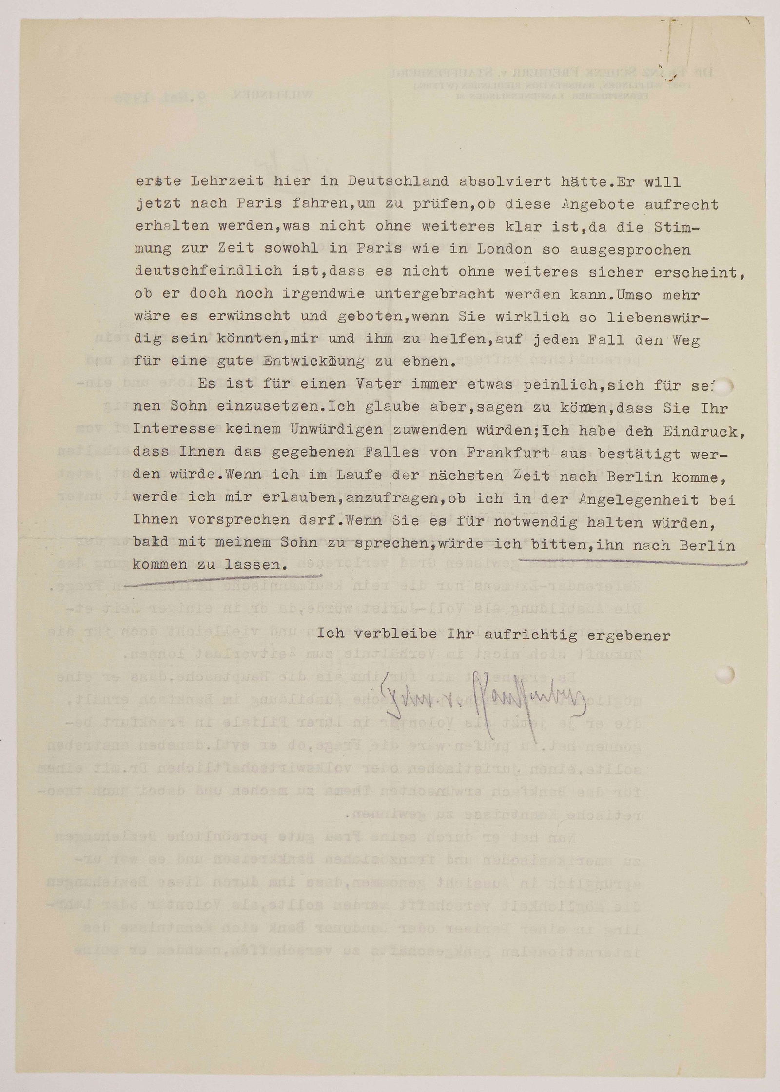 [VON STAUFFENBERG FAMILY] FRANZ SCHENK VON STAUFFENBERG: FRANZ SCHENK VON STAUFFENBERG (1878 - 1950) German entrepreneur, uncle of Claus von Stauffenberg (1907-1944), leader of the failed July 20, 1944 bomb attempt on Hitler's life. Franz was arrested and j