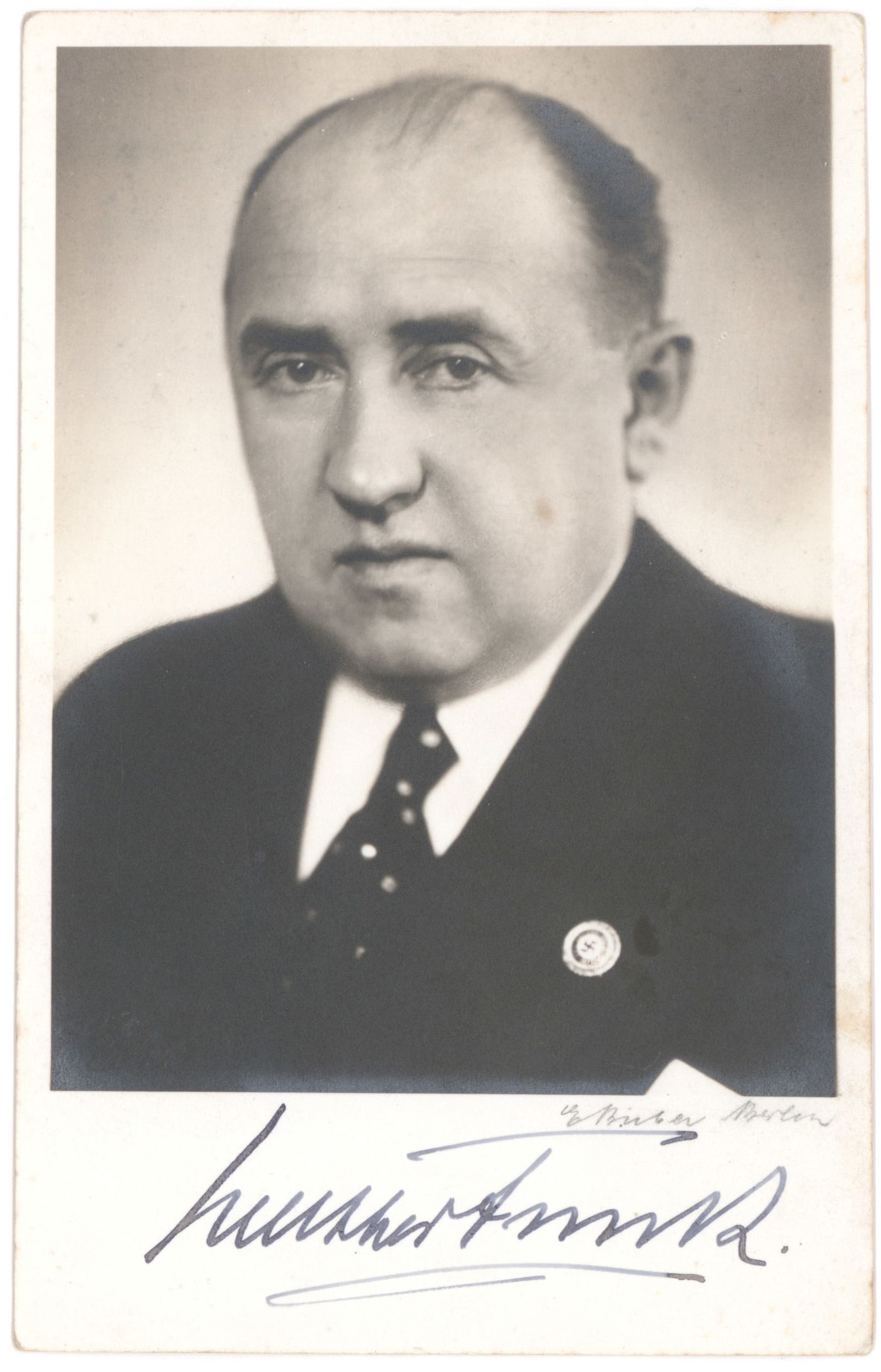 WALTHER FUNK: (1890 - 1960) Nazi Minister of Economics who confiscated goods of imprisoned Jews to the Reichsbank via Himmler. Sentenced to life imprisonment. Scarce S.P., 4.25 x 7 in. b/w, a chest, up portrait