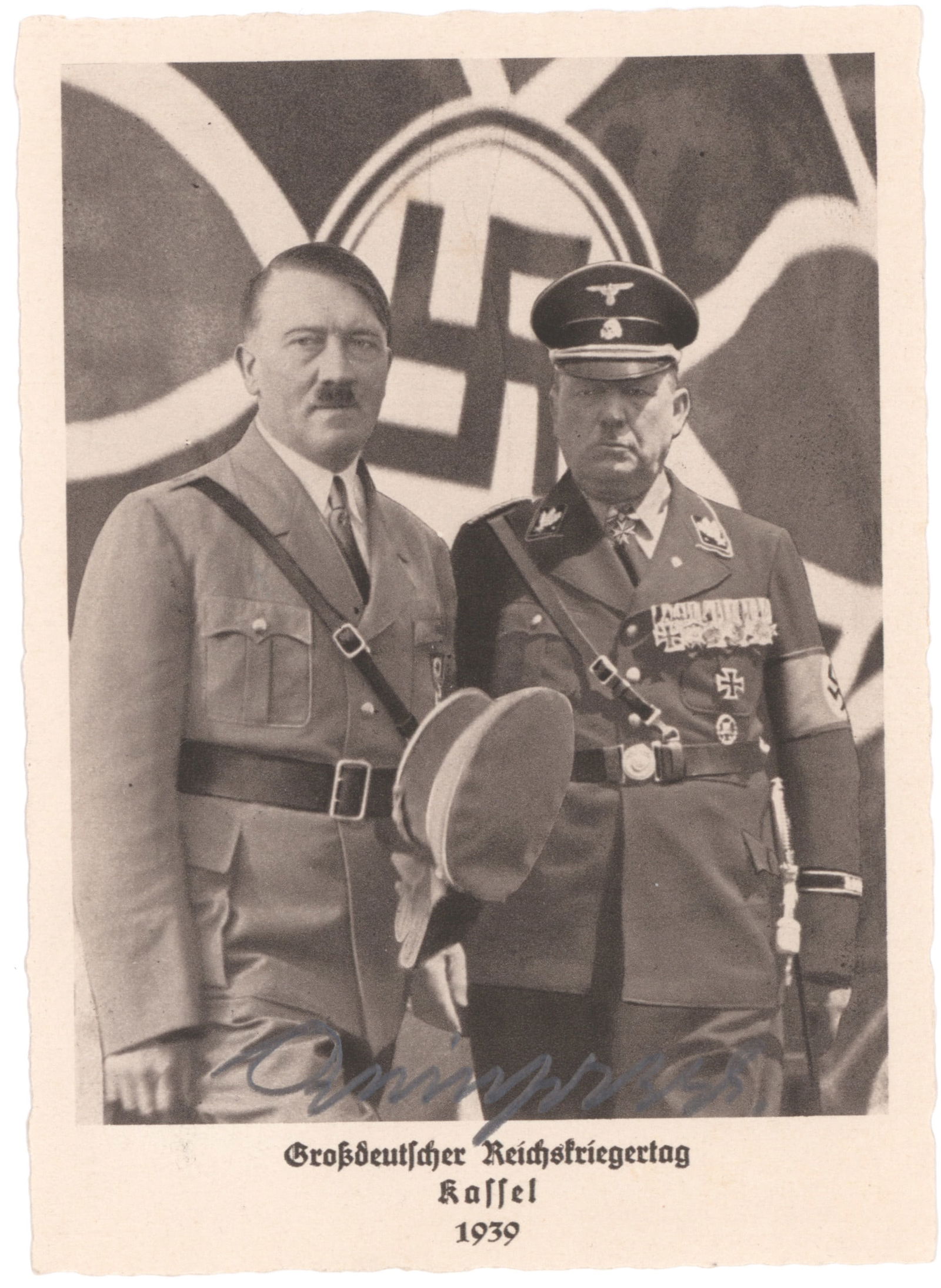 WILHELM REINHARD: (1869 - 1955) German infantry general, SA officer, SS-Obergruppenfuhrer and member of the Reichstag. Scarce S.P., 4.25 x 5.75 in. b/w, a postcard photograph of Reinhard in uniform standing beside