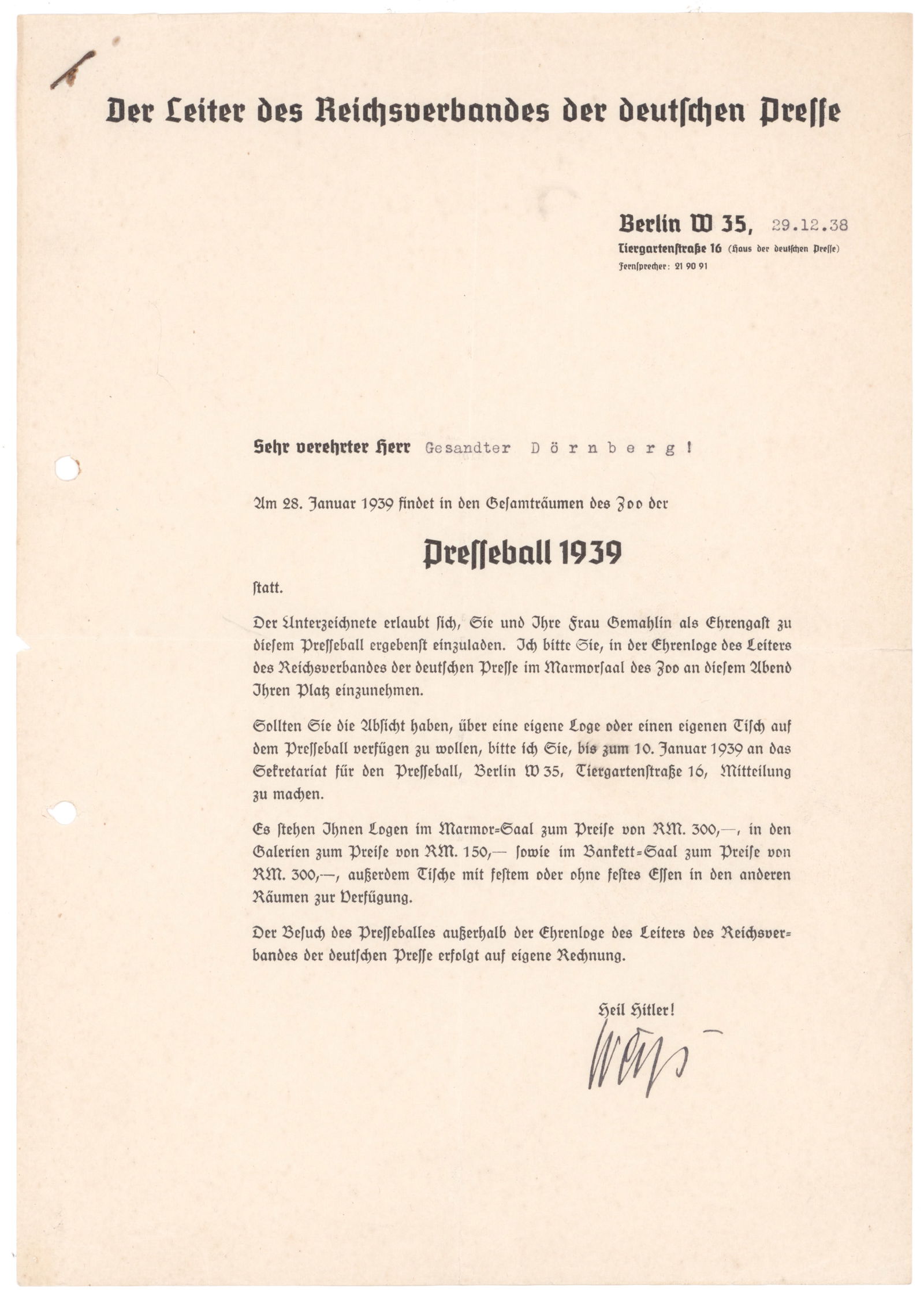 WILHELM WEISS: (1892 - 1950) SA-Obergruppenfuhrer and editor-in-chief of the NSDAP's official newspaper, the 'Volkischer Beobachter'. In 1922 - as one of the first members - Weiss joined the NSDAP and participated