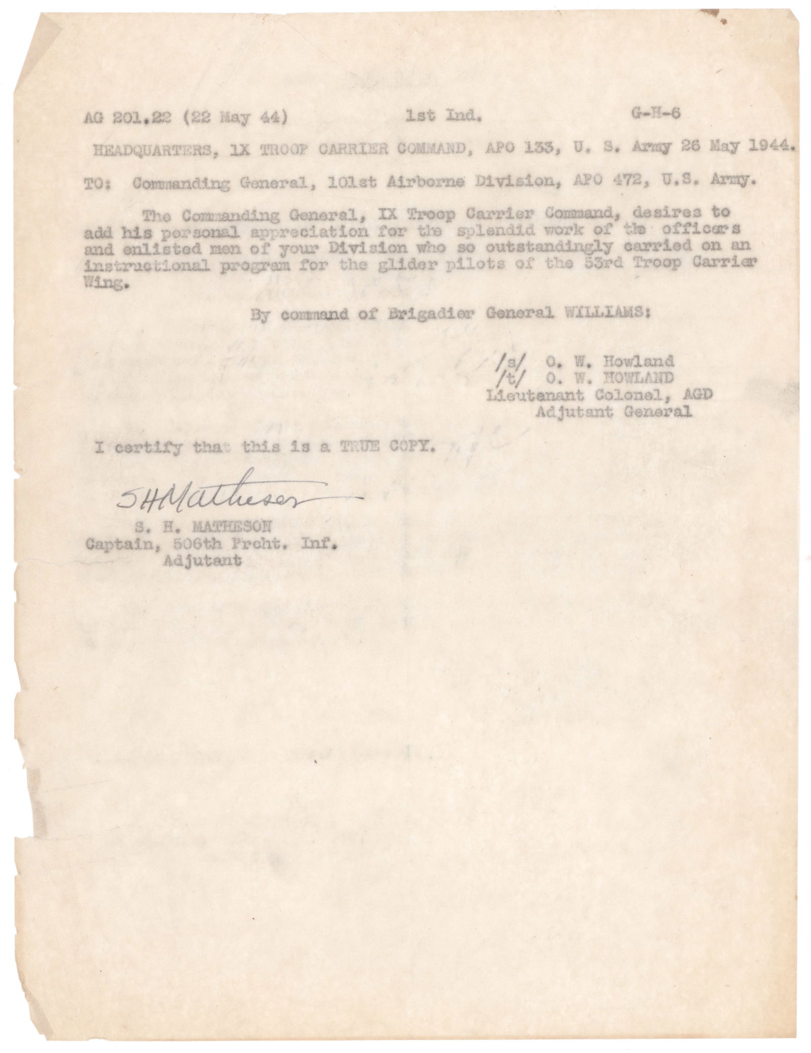 ('BAND OF BROTHERS' 506TH P.I.R.) SALVE H. MATHESON: (1920 - 2005) American military officer and veteran of three wars, served as platoon leader of Company E, 506th Parachute Infantry Regiment. Matheson, one of the first to jump on D-day, was wounded by