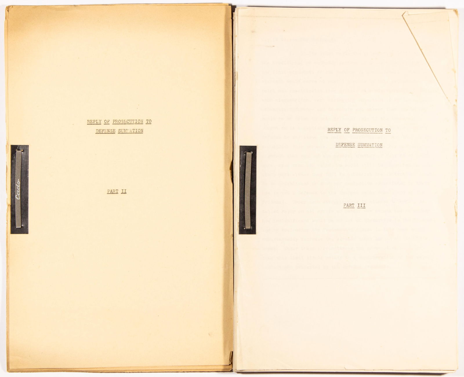 (TOKYO WAR CRIMES TRIBUNAL) PROSECUTION REPLY TO DEFENSE SUMMATION EXCORIATES THE DEFENDANTS’ (1 of 5)