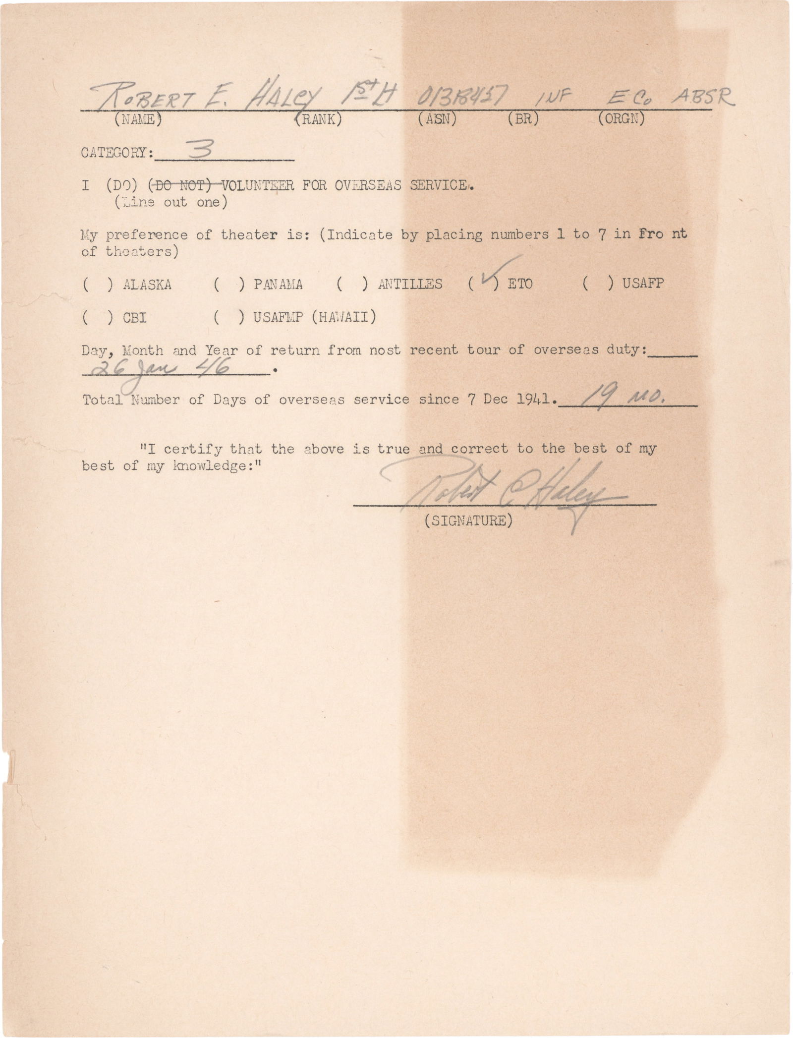 ('BAND OF BROTHERS' 506TH P.I.R.) LT. ROBERT E. HALEY DOCUMENT GROUPING (12) (1 of 16)