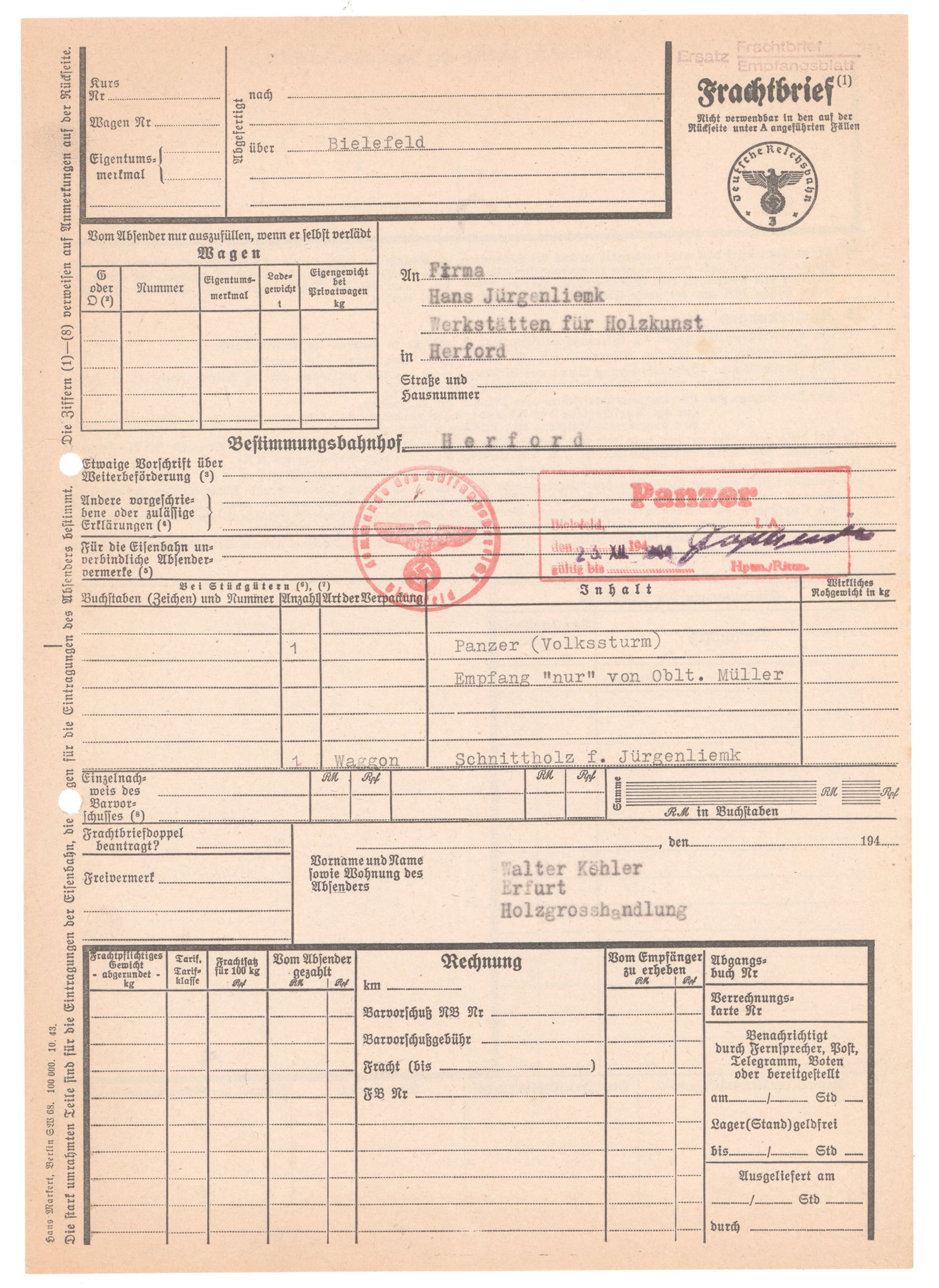 PANZERFAUST AND ANTI-TANK GROUPING (3): Three items: an instruction manual for operating a German panzerfaust, 4pp. 8 x 5.5 in. (open), issued December 1944 and bearing a diagram of the weapon, an image of a large fist crushing a tank, and
