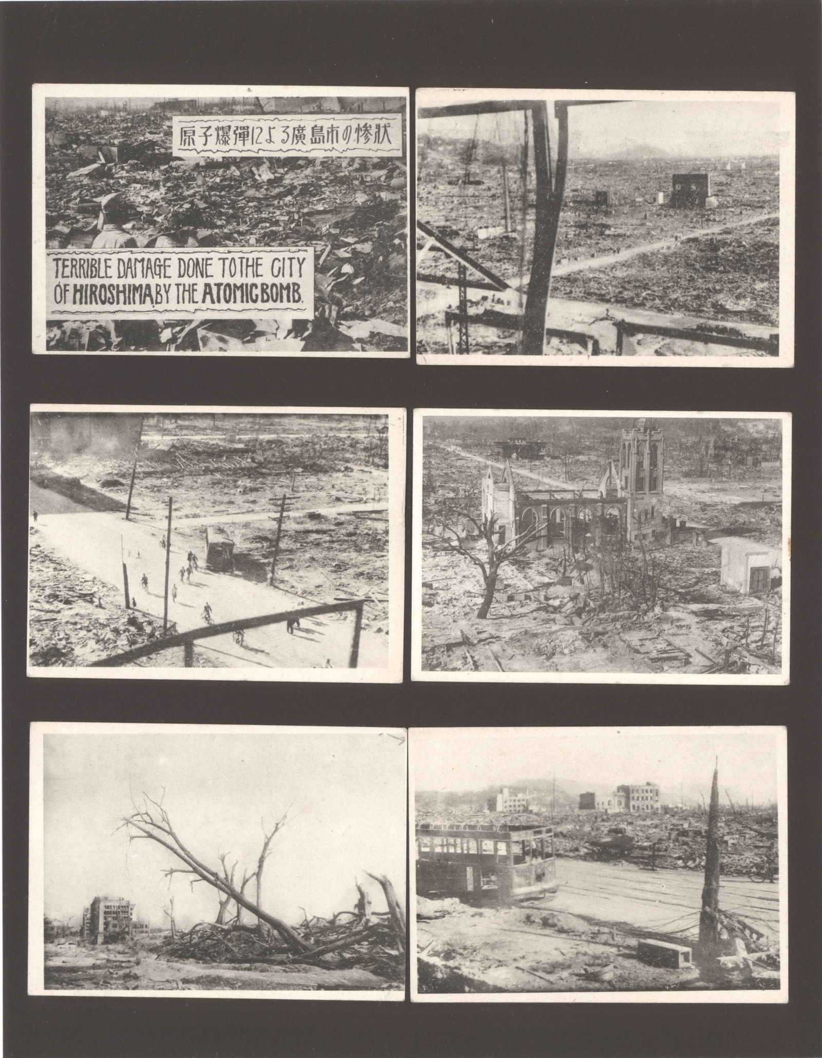 PHOTOGRAPHS OF DESTROYED HIROSHIMA (20): Lot of 20 approx. 4 x 3 in. b/w photographs depicting various scenes from Hiroshima and its environs in the wake of the Aug. 6, 1945 atomic bombing of the city. The photographs, owned by an American