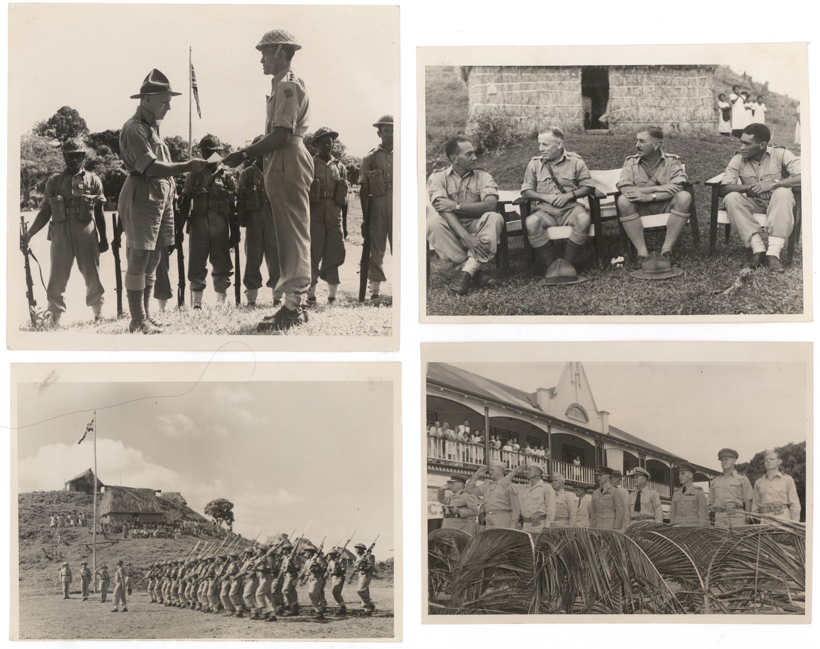 SOUTH PACIFIC ISLANDERS JOIN TO FIGHT THE JAPANESE: Fine lot of 13 original Signal Corps photographs, essentially all 5 x 7 in. b/w, most taken in Suva, Fiji in June, 1943. The images depict Fijian, British, and American soldiers marching in uniform