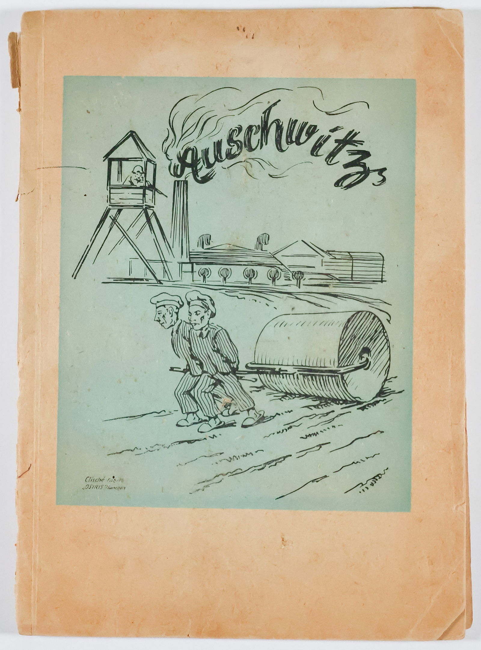 AUSCHWITZ CONCENTRATION CAMP ART BOOKLET: A most atypical booklet titled ‘Album of a Political Prisoner’ by Paladij Osynka (Munich: Buch und Kundstruckerei Hanns Linder), 1946. 8vo. 8pp., with several caricature-style images of