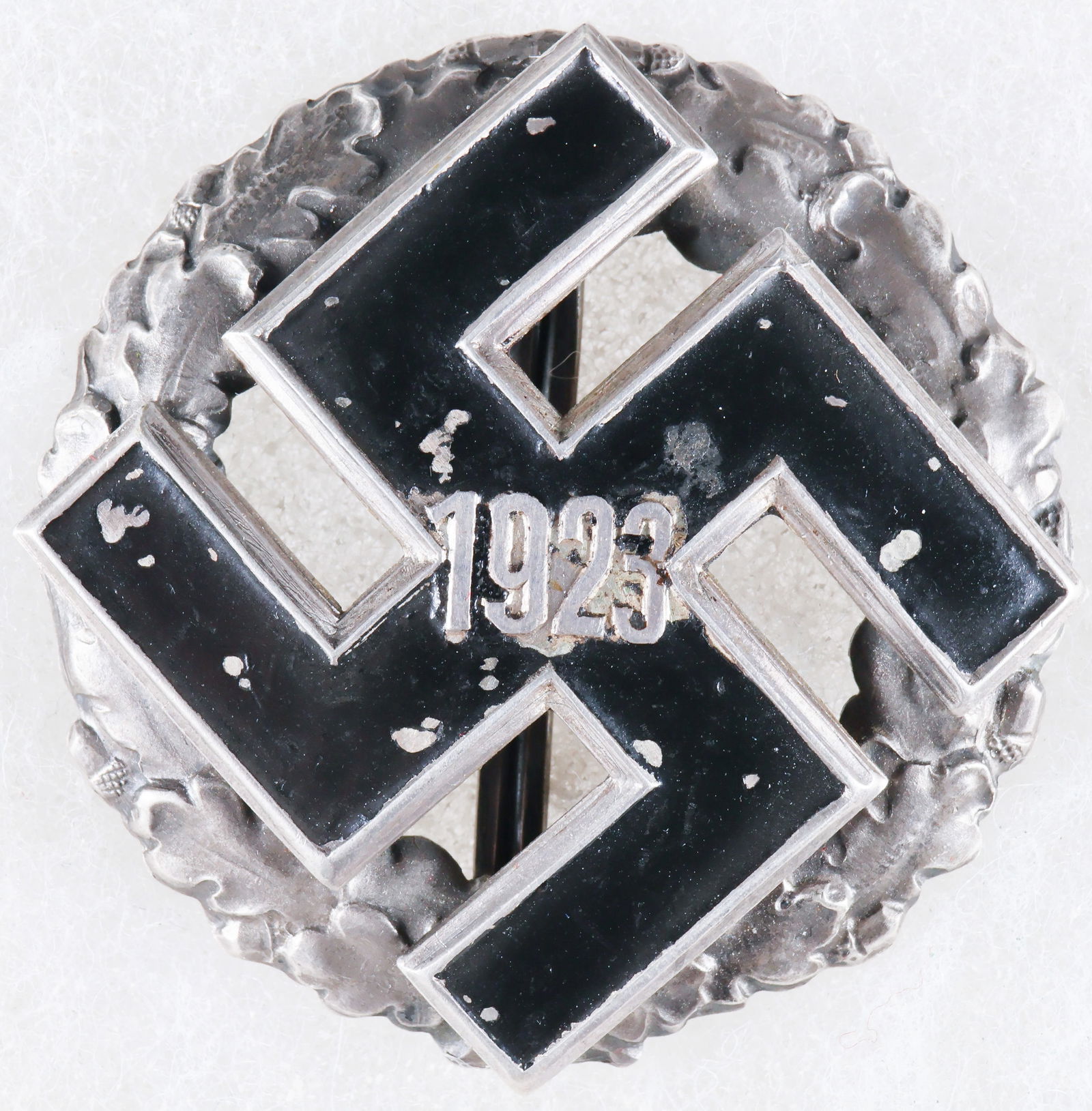 1923 GAU COMMEMORATIVE HONOR BADGE: Very rare 1923 Gau Commemorative Honor Badge intended for issue to long-time NSDAP members who had played important roles in the early Kampfzeit days of the Nazi Party. The sterling silver retains mos