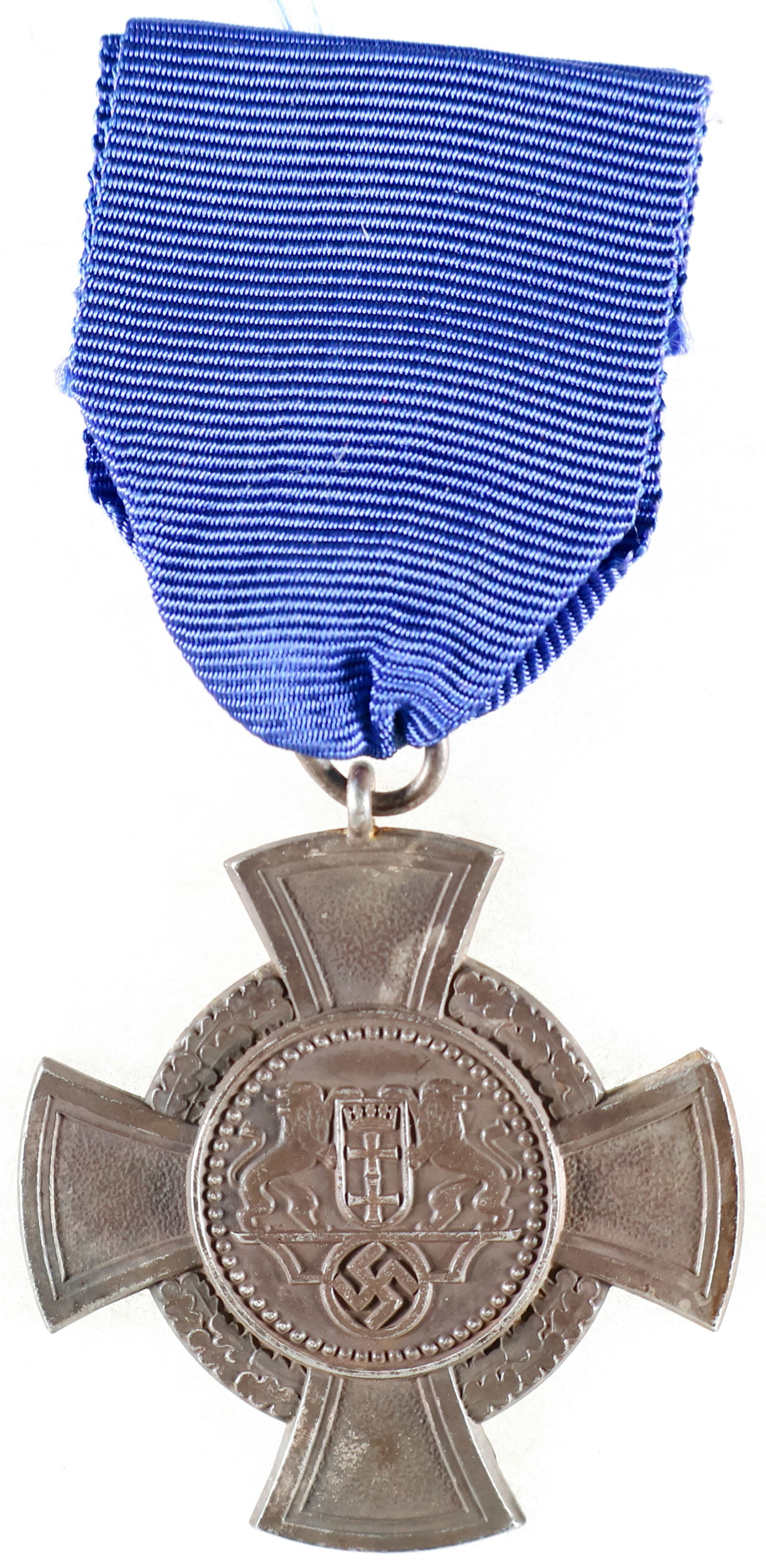 FREE CITY OF DANZIG MEDAL: A long service medal made for the Free City of Danzig, 55mm x 44mm, given to residents of Danzig for faithful service to the Nazi Party. It depicts the Maltese Cross with a laurel wreath wrapped