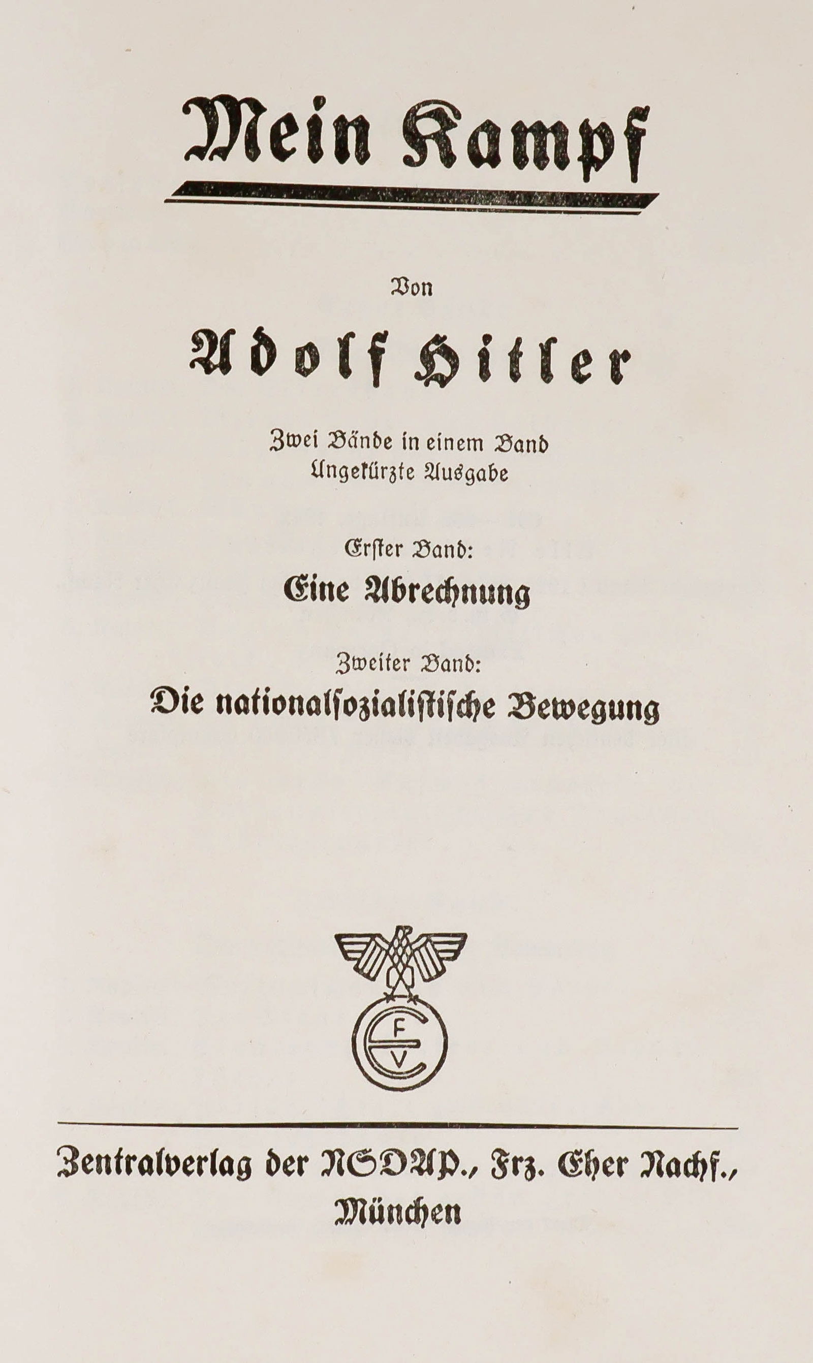 'WEDDING EDITION' OF 'MEIN KAMPF': Wedding edition of Adolf Hitler's 'Mein Kampf' (Munich: Zentralverlag der NSDAP, Frz. Eher Nachf., Munchen), [n.d.], 782pp. 8vo. with Hitler's frontis portrait, in one-quarter blue leather with gilt