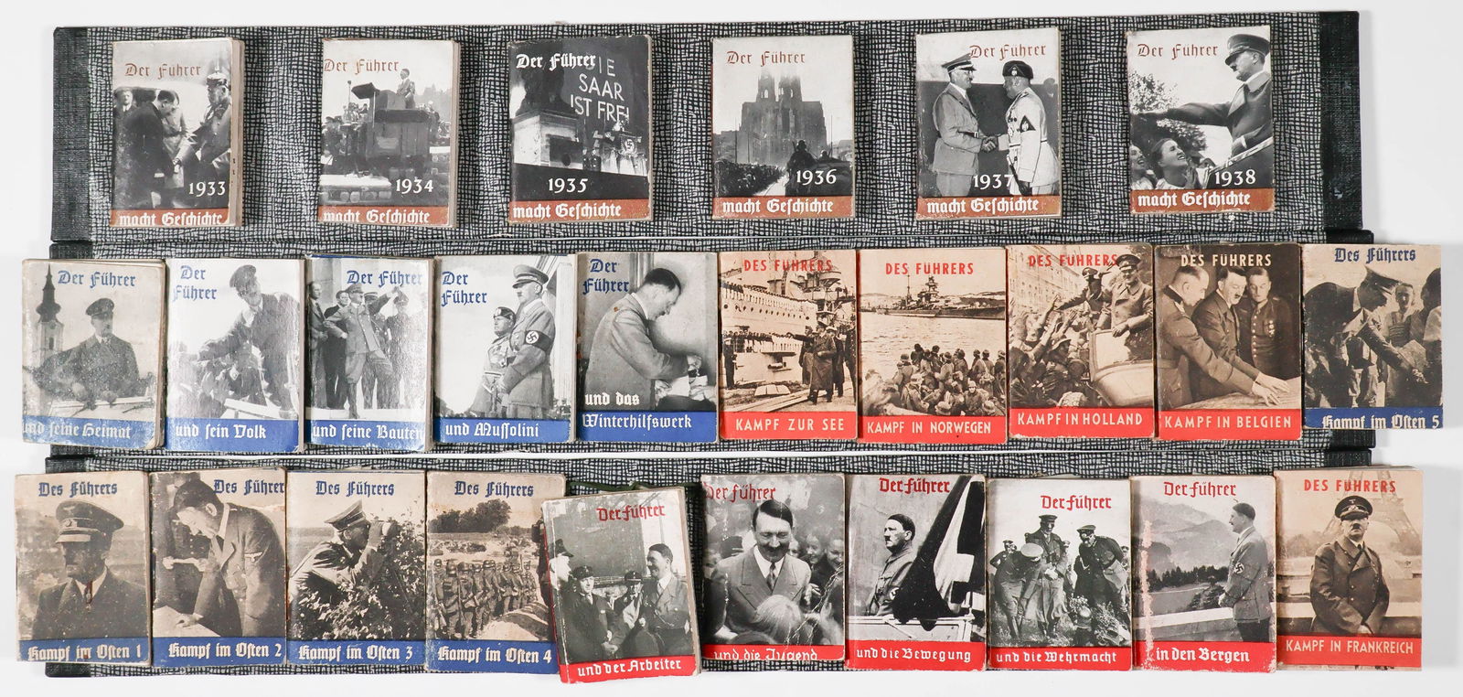 ‘DER FUHRERS’ MINIATURE BOOKS (26): A set of miniature collector’s book titled ‘Der Fuhrers’ and individually featuring Hitler and his role in events such as ‘Struggle in Belgium’,