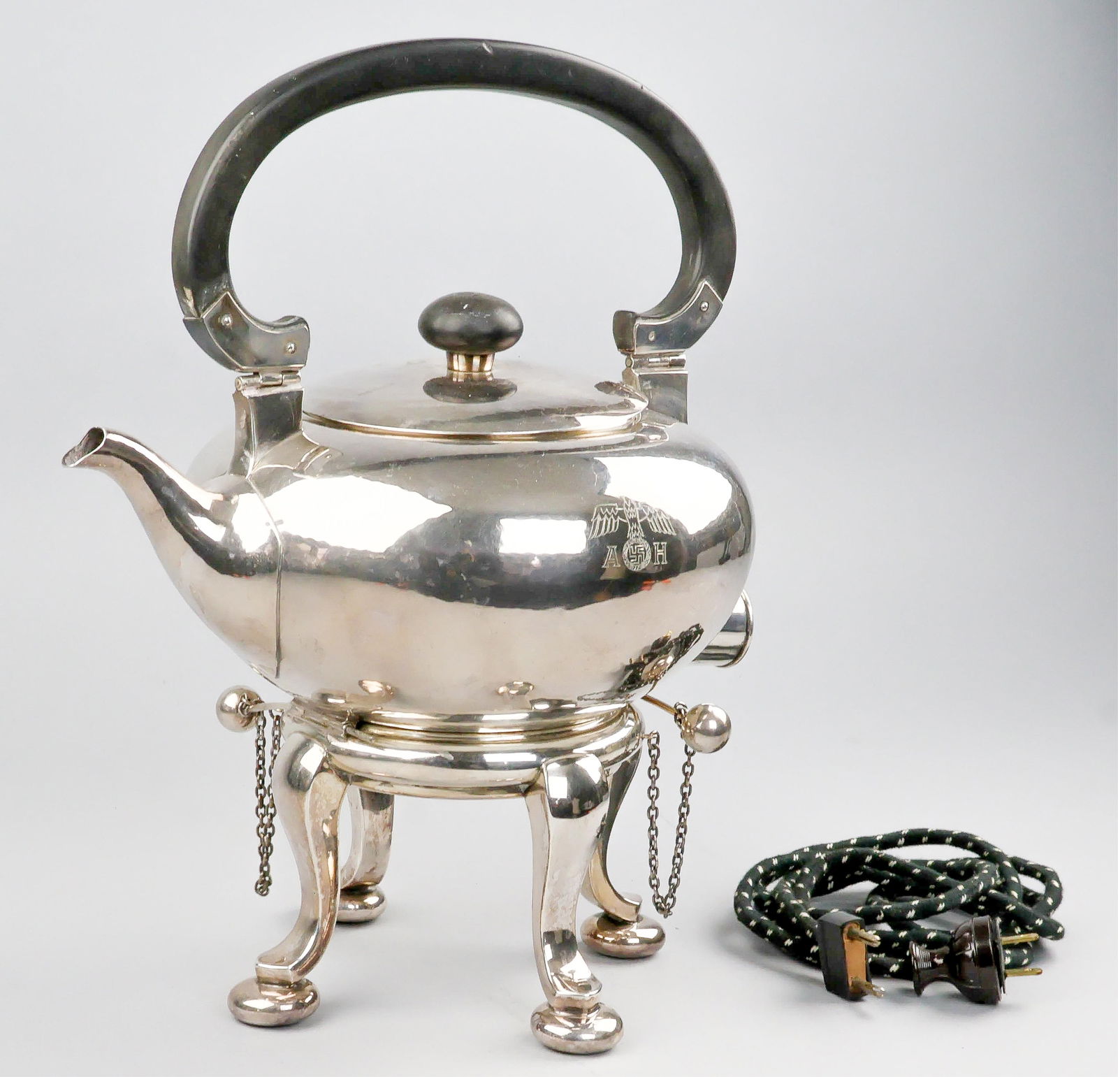 ADOLF HITLER'S SILVER FORMAL ELECTRIC TEA KETTLE WITH STAND (1 of 12)