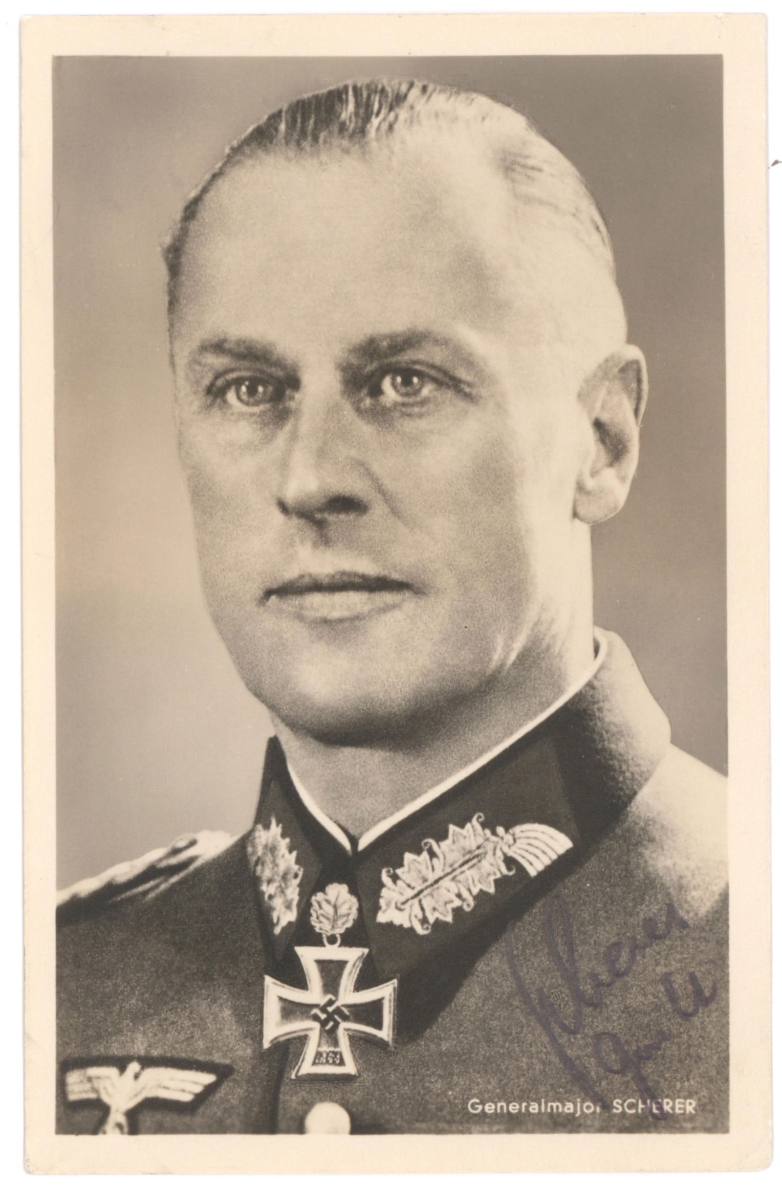 THEODOR SCHERER: (1889-1951) German divisional commander who against all odds held off over 2,000 Russian attacks at Cholm for 107 days and was awarded the Knights Cross with Oak Leaves. S.P., 3.6 in. x 5.5 in. b/w,