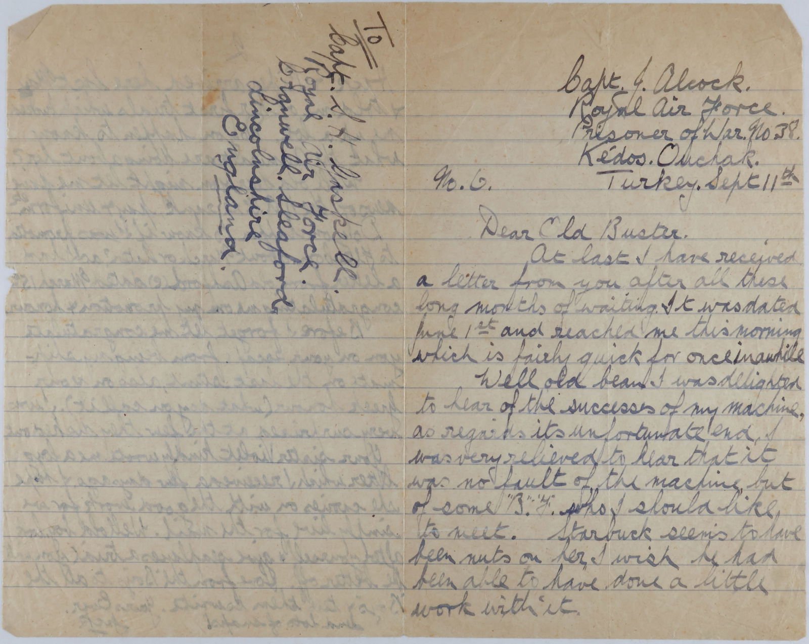 JOHN ALCOCK: (1892-1919) English pilot who, with navigator Arthur Whitten Brown, completed the first successful non-stop Atlantic flight in June 1919. Extremely rare, World War I-date A.L.S. signed twice
