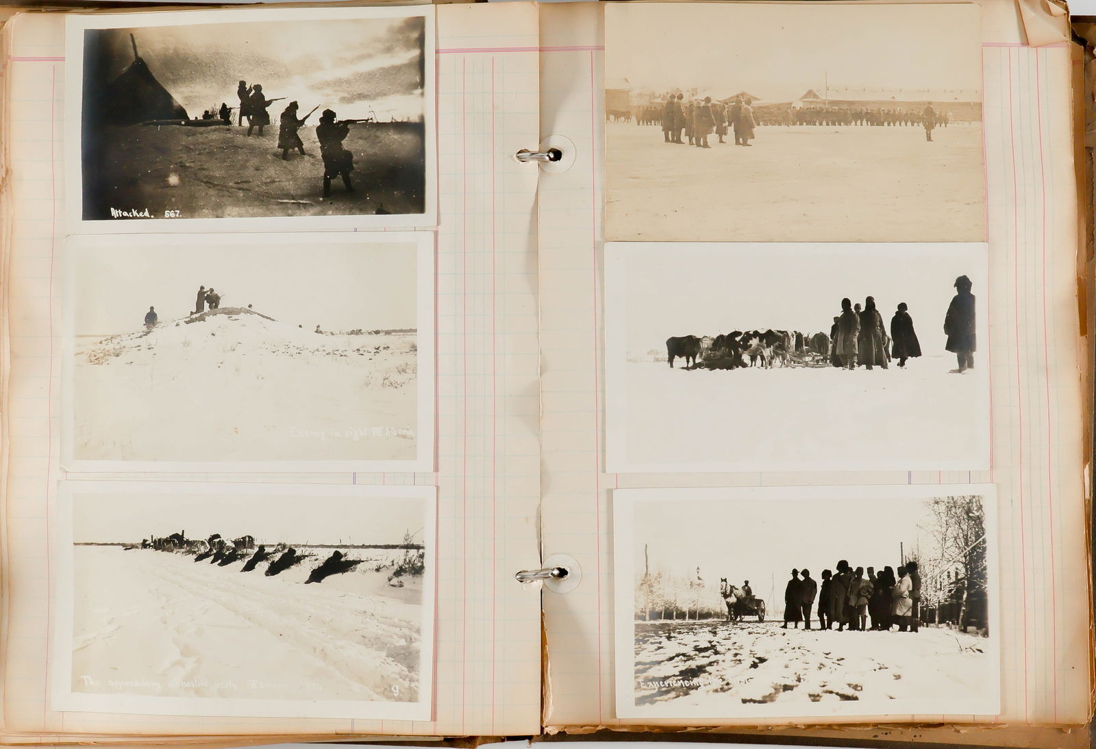 27TH INFANTRY REGIMENT SOLDIER’S SIBERIAN EXPEDITION PHOTO ALBUM: A very fine photo album, 76pp. 4to., assembled in a cloth-bond two-ring binder by a Pvt. George E. Brown of Company G of the 27th Infantry Regiment, primarily documenting that regiment’s